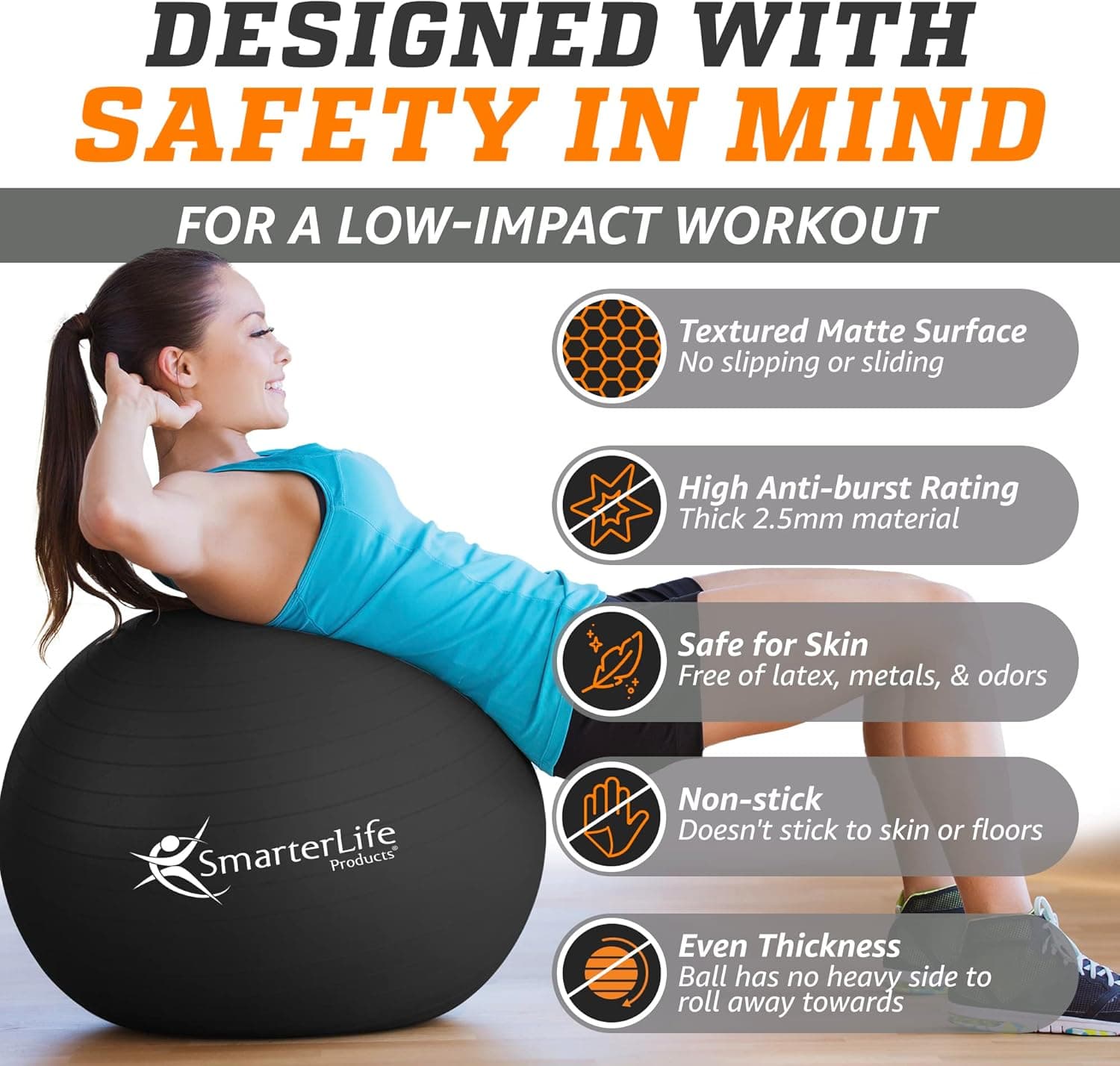 SmarterLife Exercise Ball for Fitness, Balance & Stability thumbnail 5