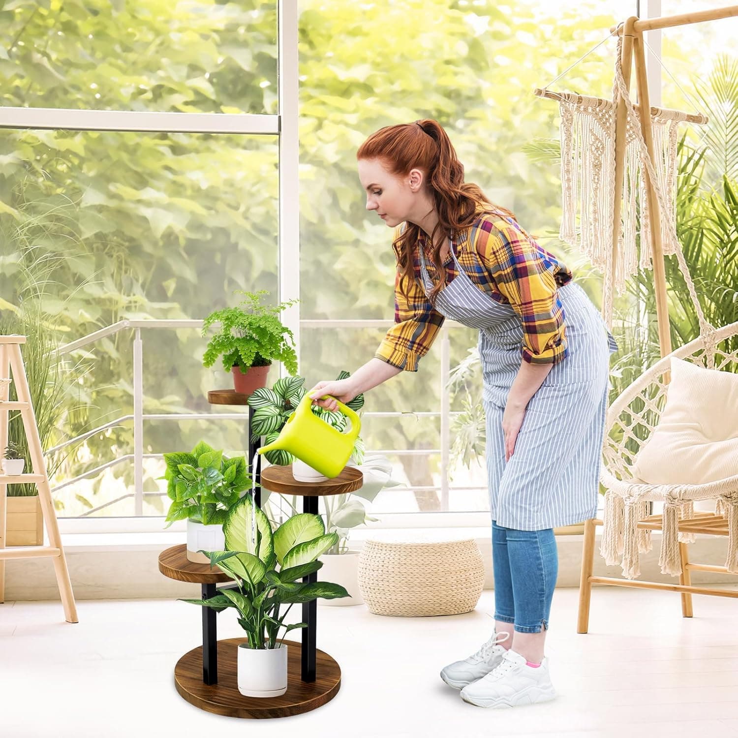 GEEBOBO 3-Tier Metal Wood Plant Stand — Corner Flower Shelf for Living Room thumbnail 2