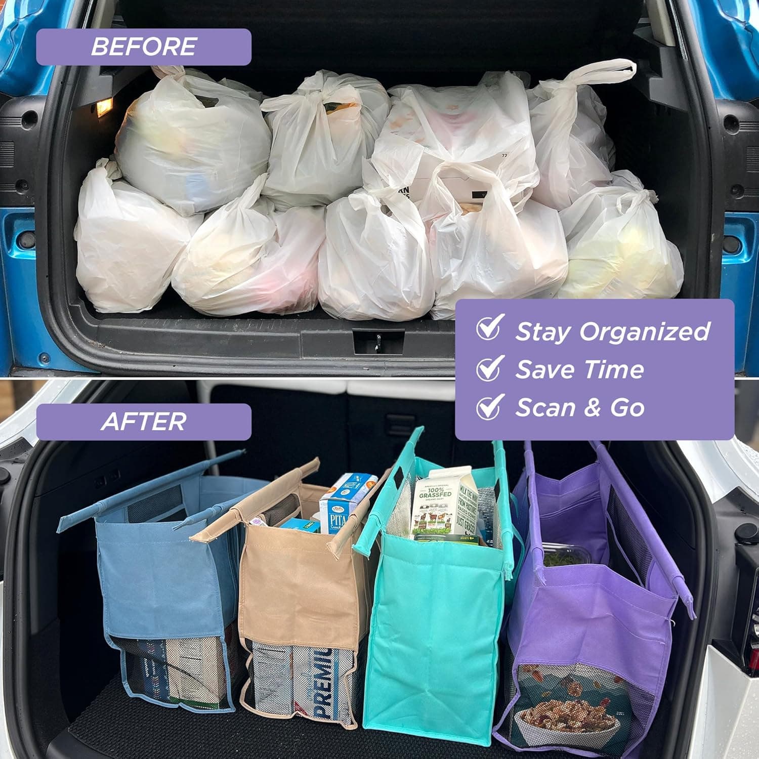 Lotus Trolley Bags Original Reusable Shopping Bags 4-Pack with Insulated Cooler Bag thumbnail 5