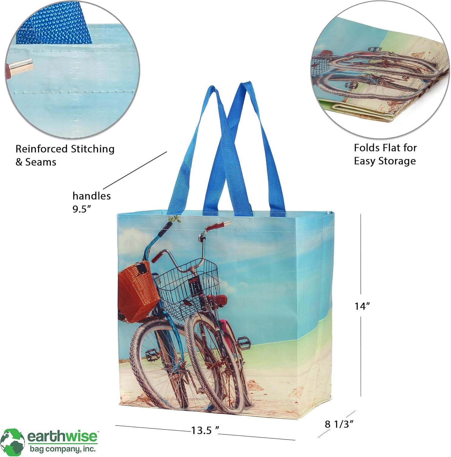 Earthwise Reusable Grocery Bags Large Foldable Water-Resistant Totes 5-Pack thumbnail 2