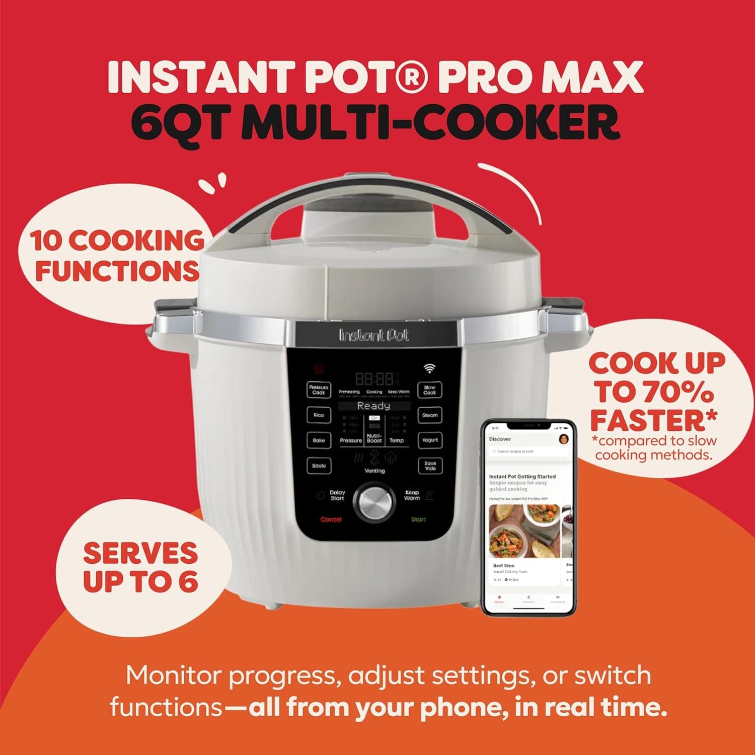 Instant Pot PRO Max Wi-Fi Smart 10-in-1 Pressure Cooker (6 Quart) thumbnail 2