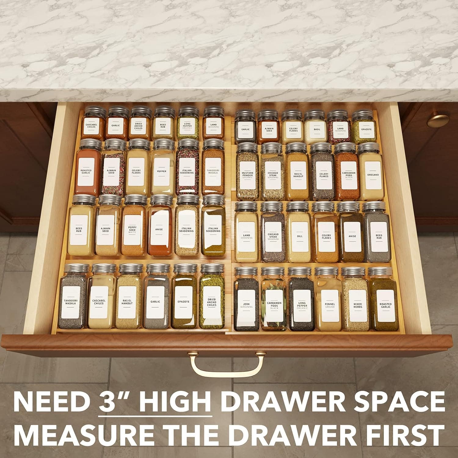 SpaceAid Bamboo Spice Drawer Organizer (Expandable 4-Tier) thumbnail 4