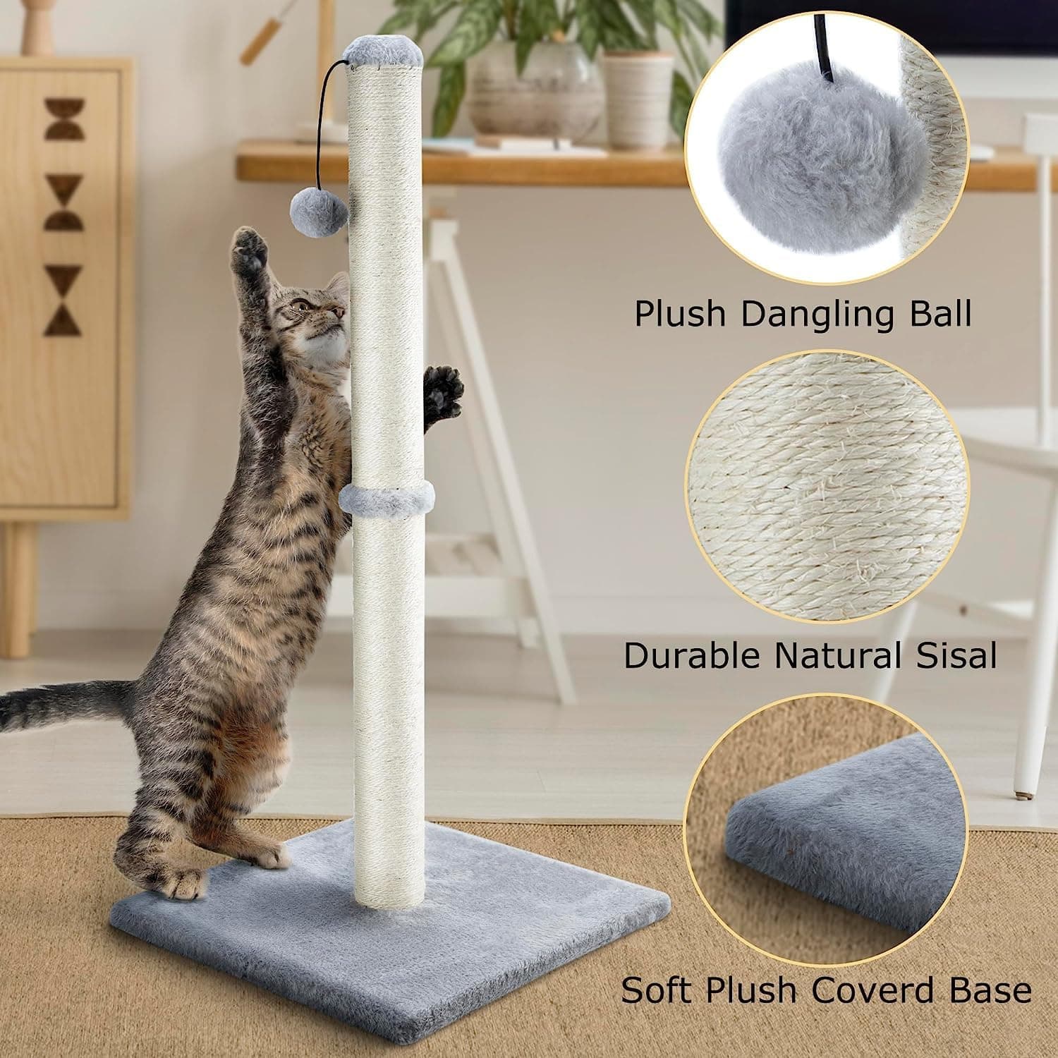 Dimaka 29" Tall Cat Scratching Post with Sisal and Plush thumbnail 3