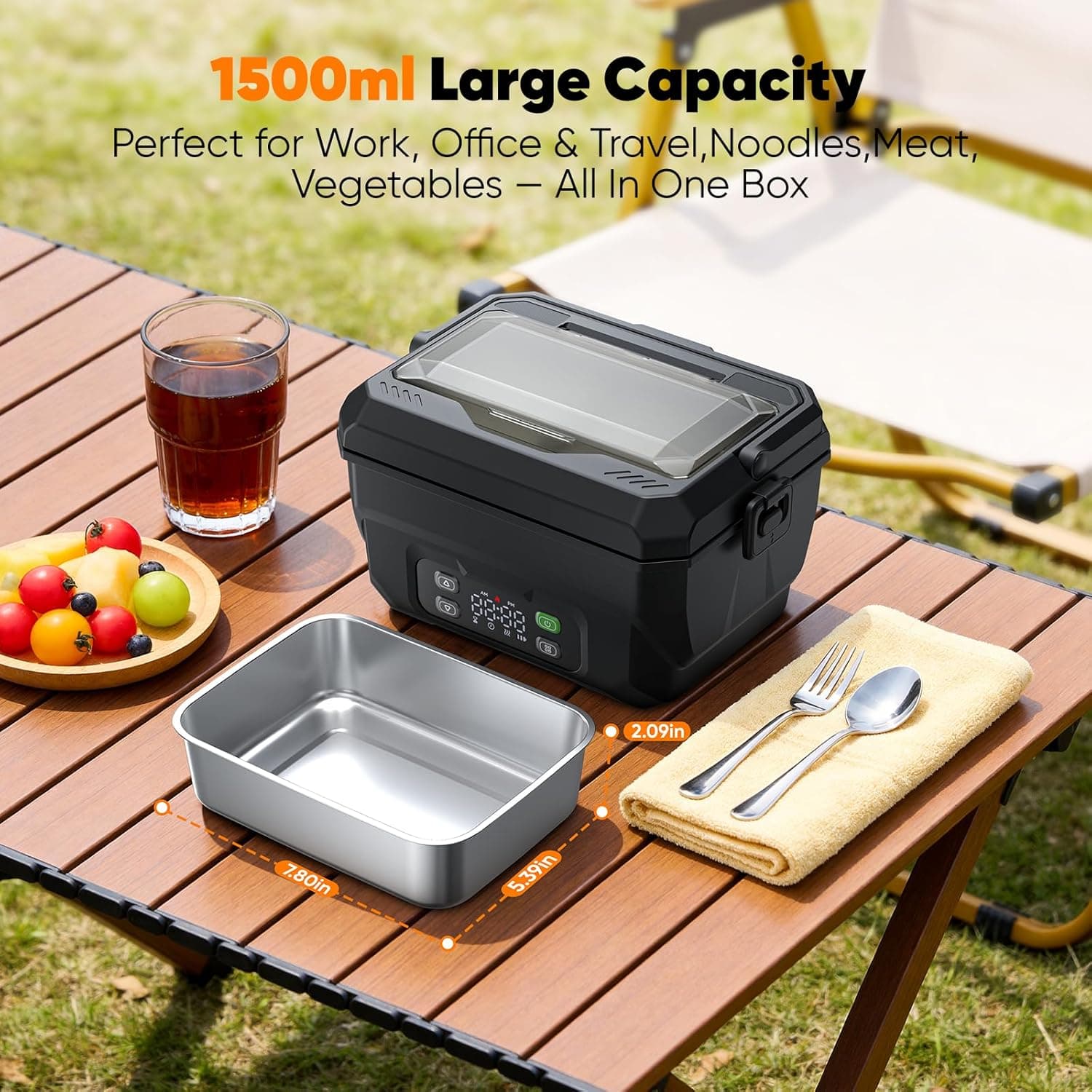 DDZJIAN Cordless Electric Lunch Box 1.5L (22500mAh, Stainless Steel) thumbnail 3