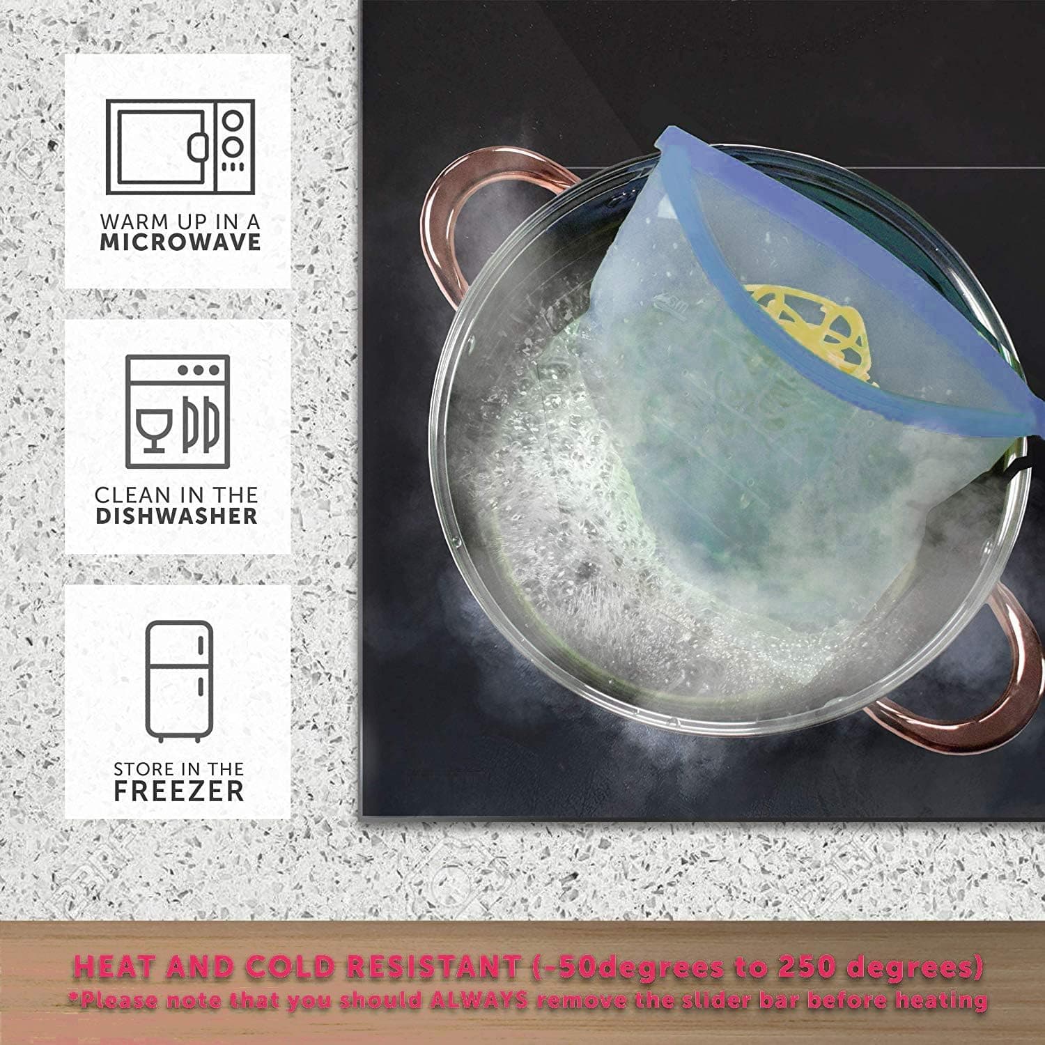 WOHOME Reusable Silicone Food Storage Bags 6-Pack thumbnail 4