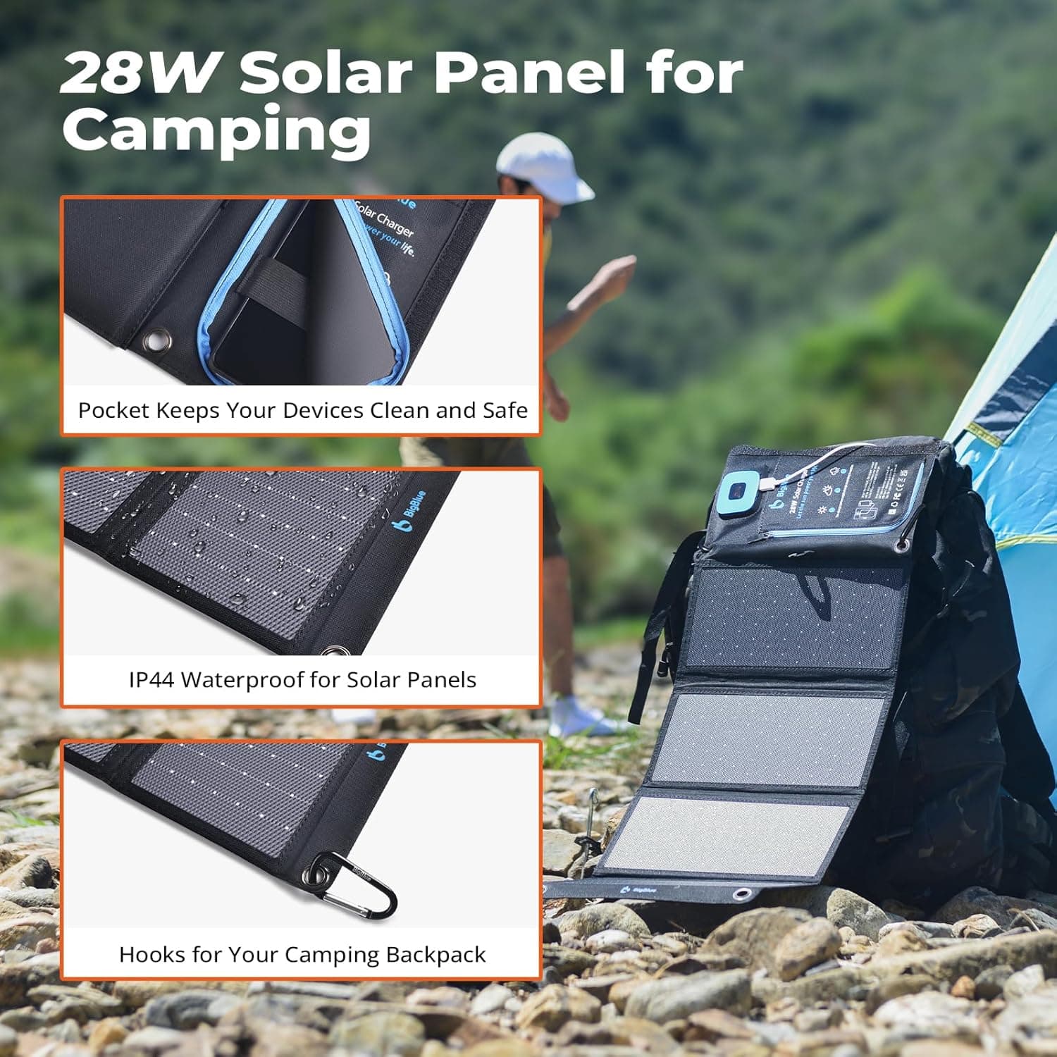 BigBlue 28W Portable Solar Charger with Digital Ammeter thumbnail 4