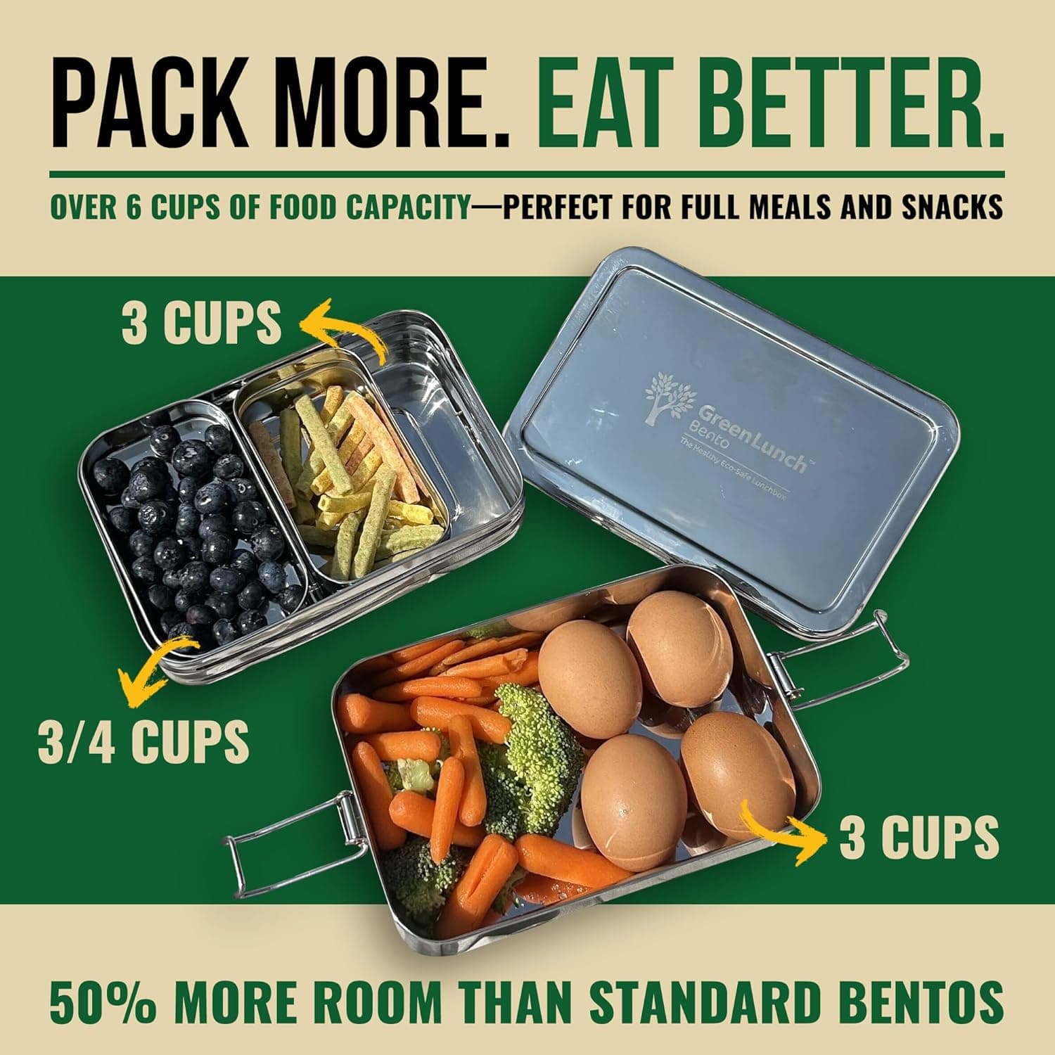 GreenLunch Bento Stainless Steel Bento Box with Snack Pod thumbnail 2