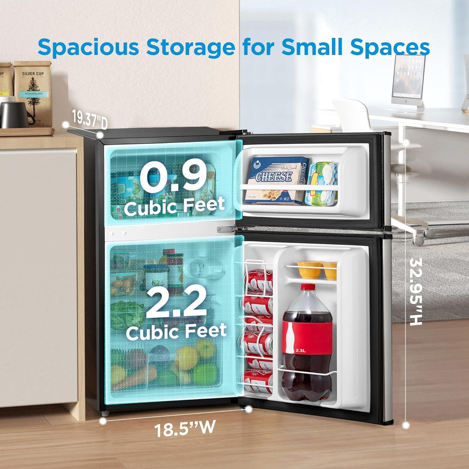 Midea WHD-113FSS1 3.1 Cu.Ft Double Door Mini Fridge thumbnail 2