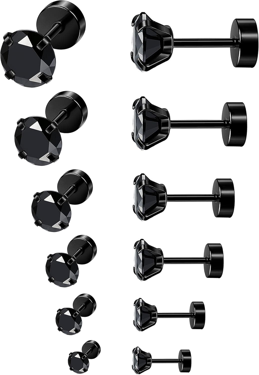 ORAZIO 6 Pairs Hypoallergenic Flat Back CZ Stud Earrings Set - image 1