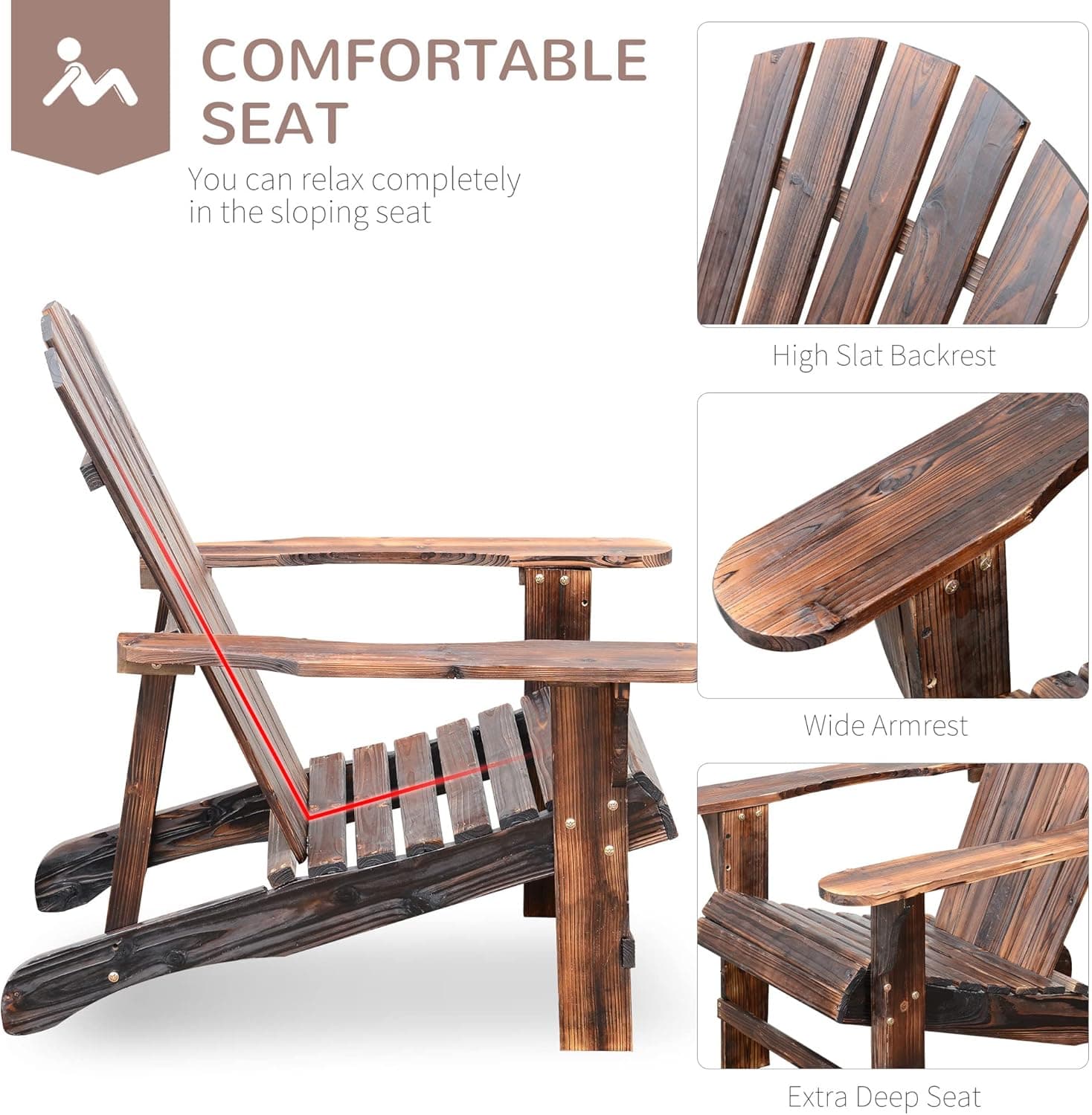 Outsunny Wooden Adirondack Chair with Ottoman thumbnail 5