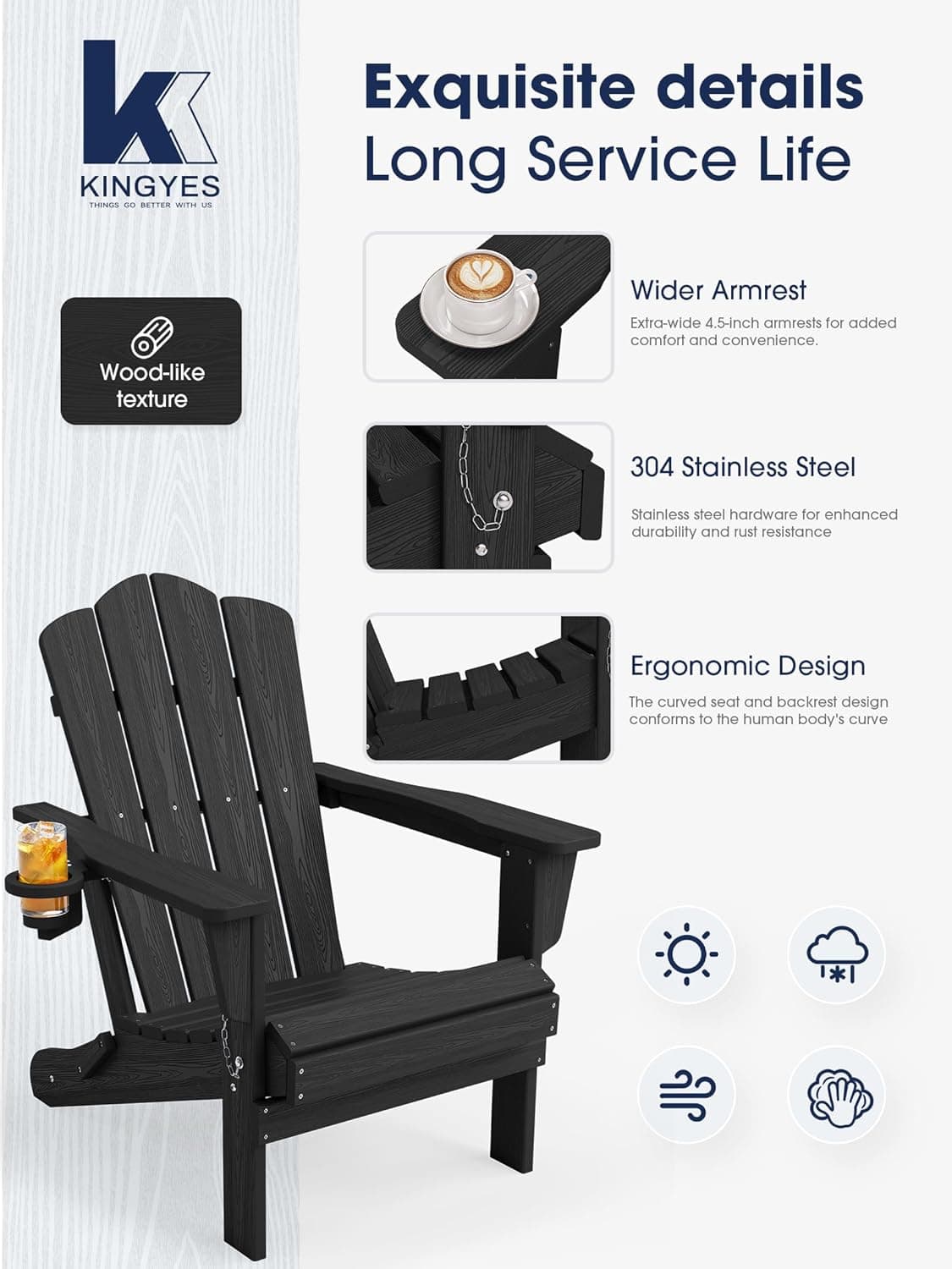 KINGYES Folding Adirondack Chair thumbnail 4