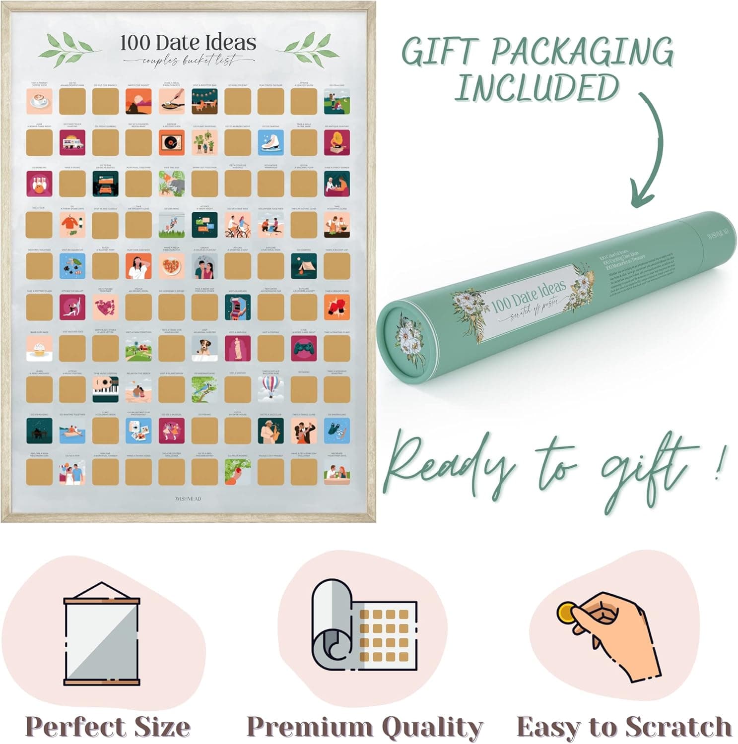 WISHMEAD 100 Dates Scratch Off Poster - Couples Bucket List thumbnail 4