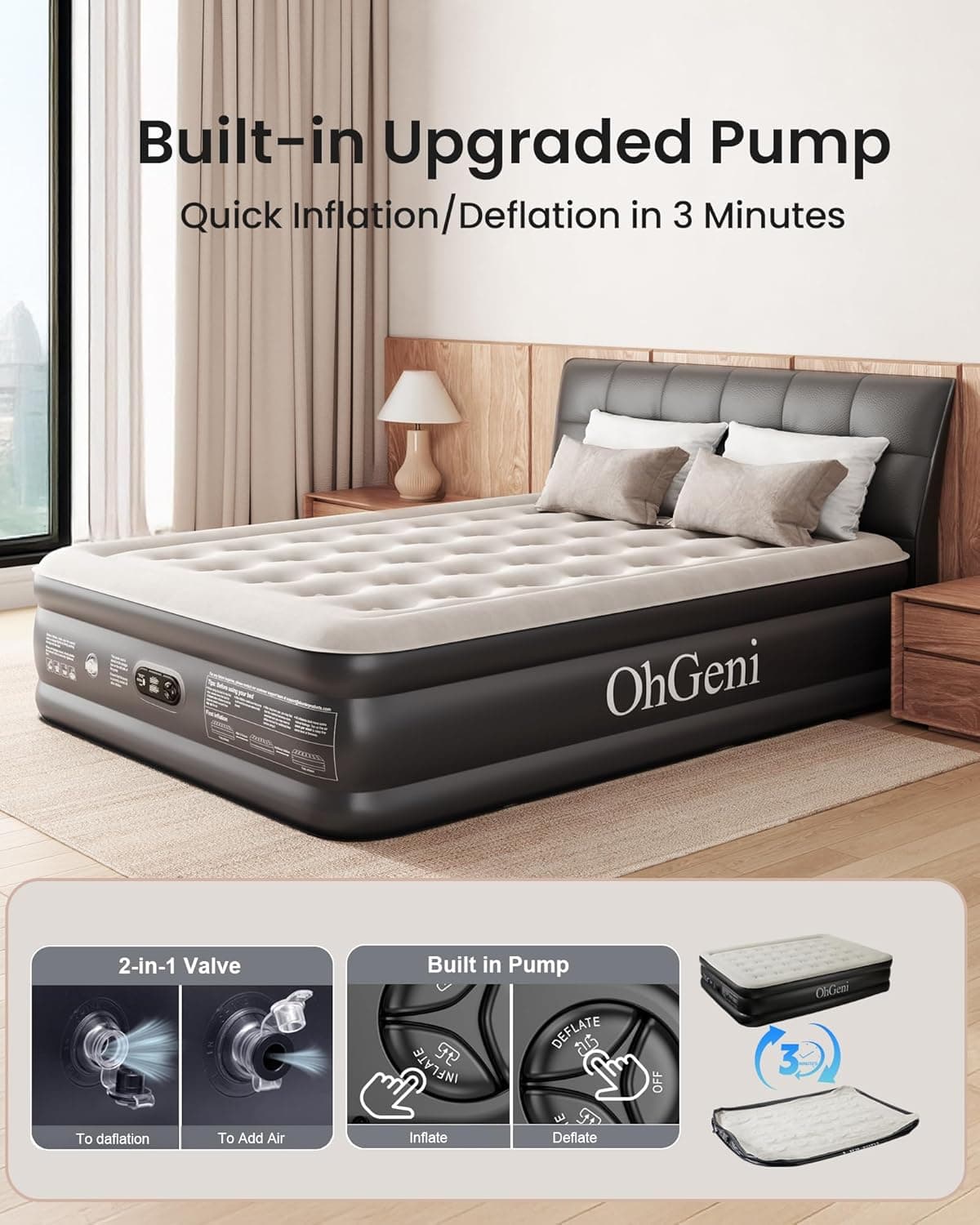 OhGeni Queen Air Mattress with Built-in Pump thumbnail 4