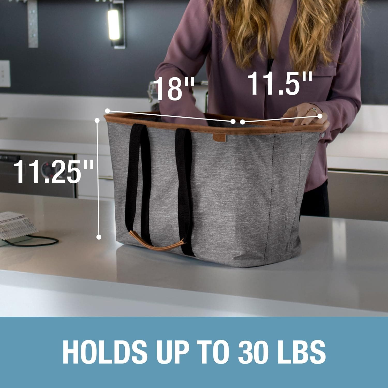 CleverMade Collapsible LUXE Tote Reusable Grocery Bag 30L thumbnail 5