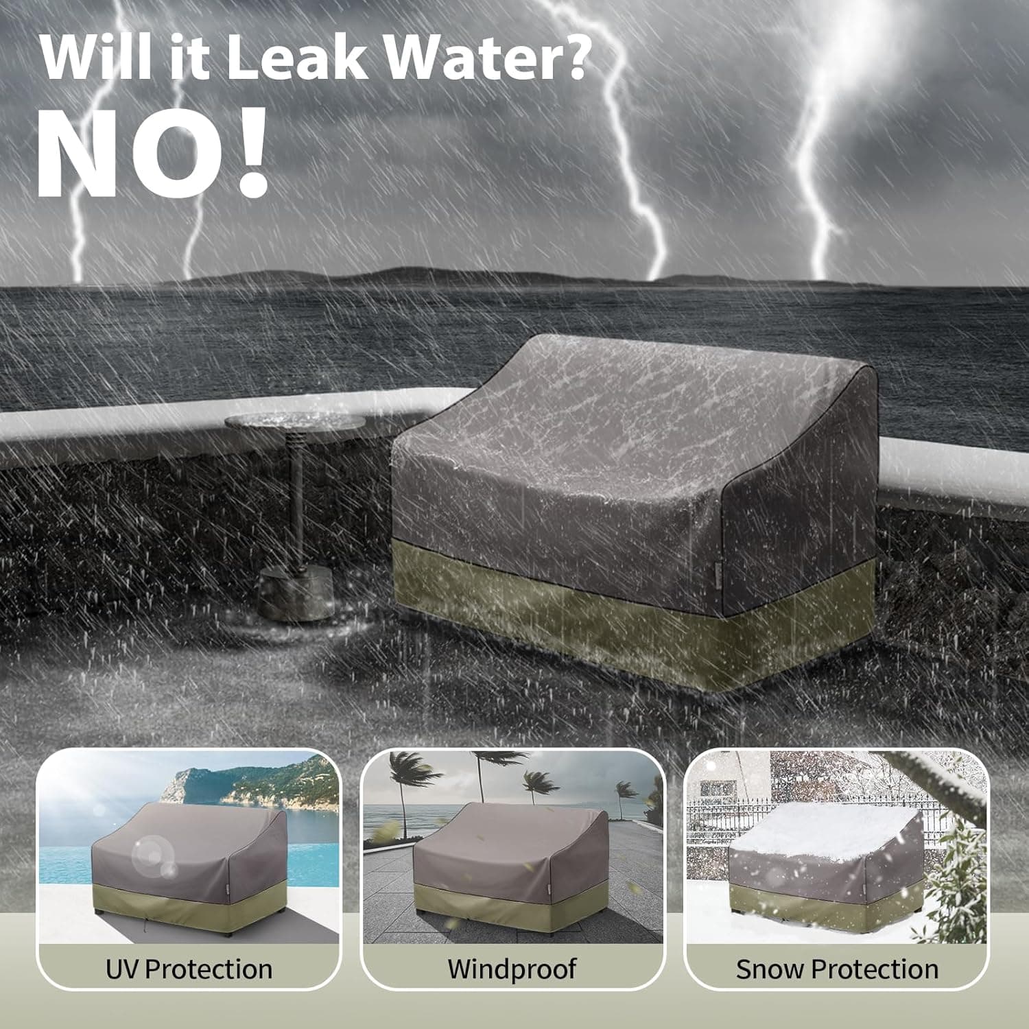 KylinLucky Patio Sofa Cover, 3-Seater Heavy Duty 600D Waterproof thumbnail 5