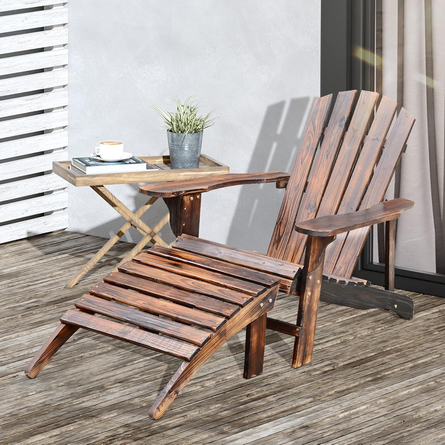 Outsunny Wooden Adirondack Chair with Ottoman thumbnail 2