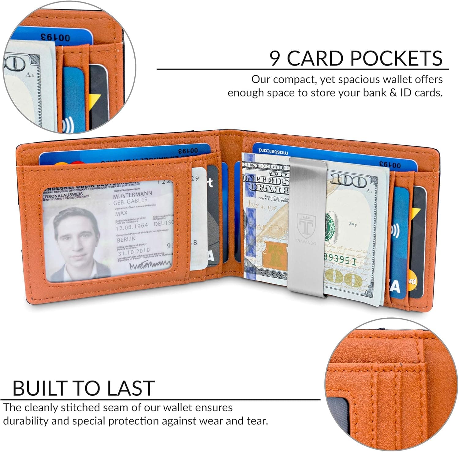 TRAVANDO Mens Slim Wallet with Money Clip SEATTLE thumbnail 2