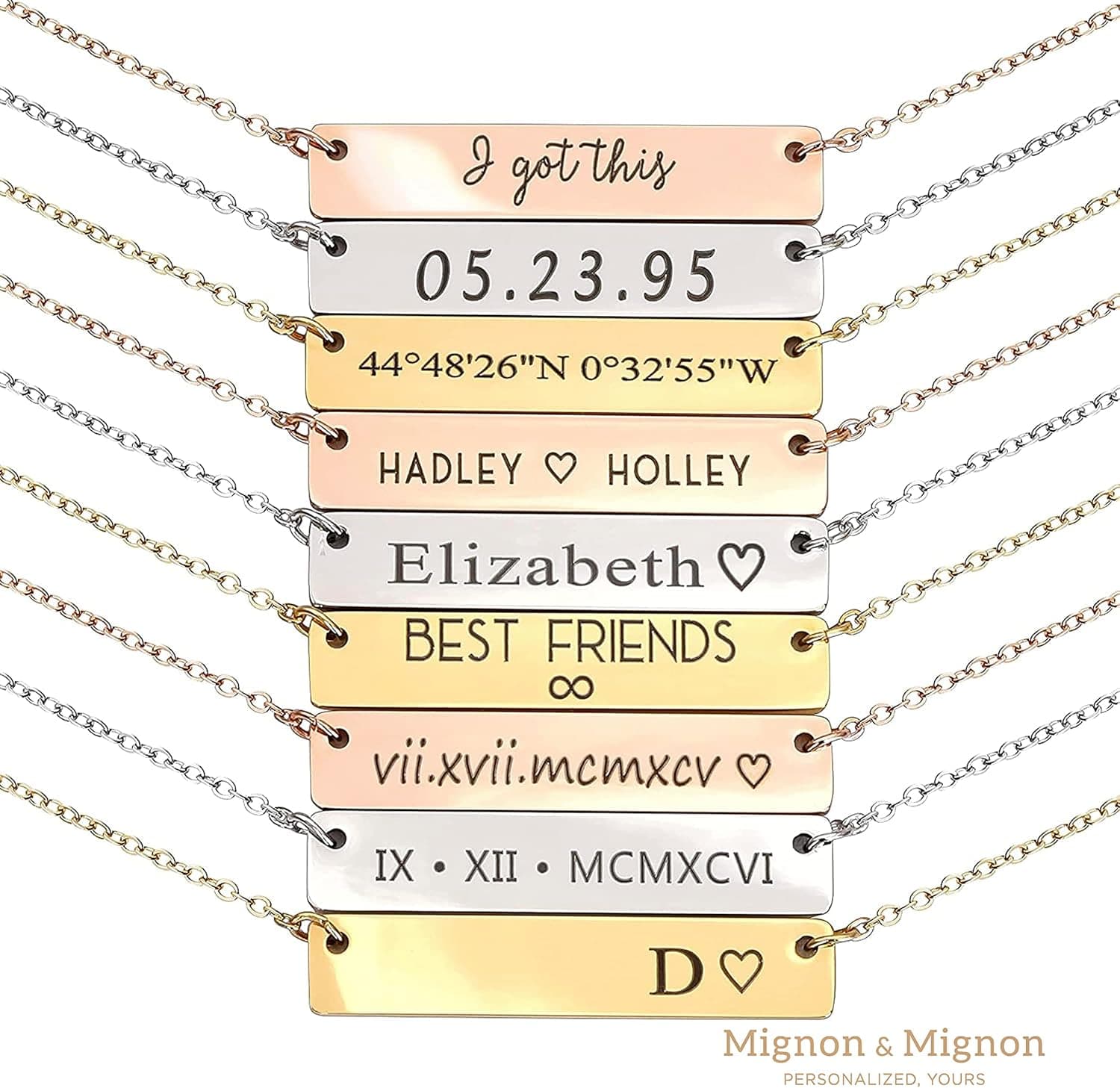MignonandMignon Custom Engraved Name Bar Necklace - Personalized Coordinates, Names, Dates thumbnail 2
