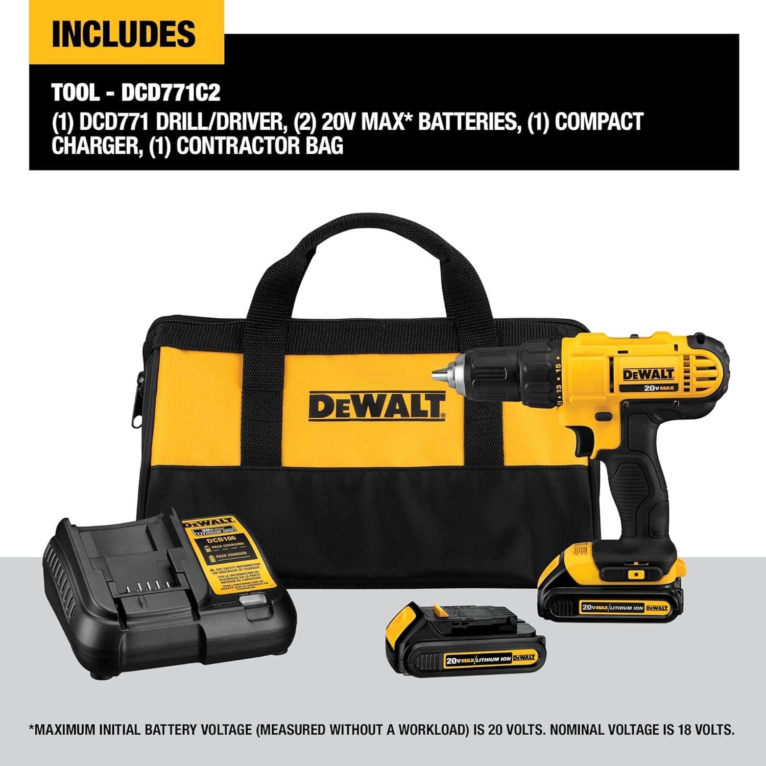 DeWalt 20V MAX Cordless Drill/Driver Kit (DCD771C2) thumbnail 2
