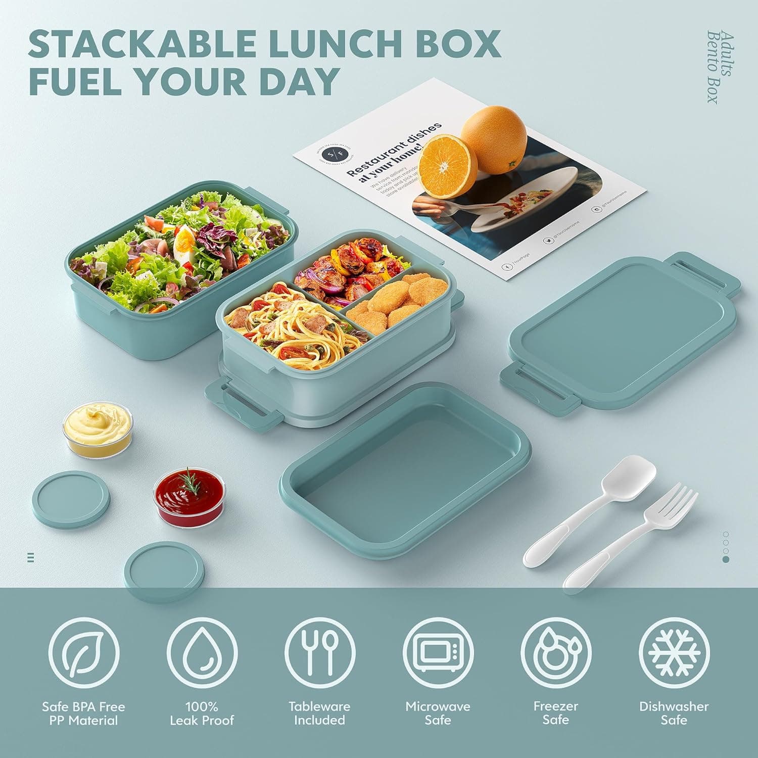 Jelife Bento Box Adult Lunch Box 72oz 3-Layer thumbnail 3