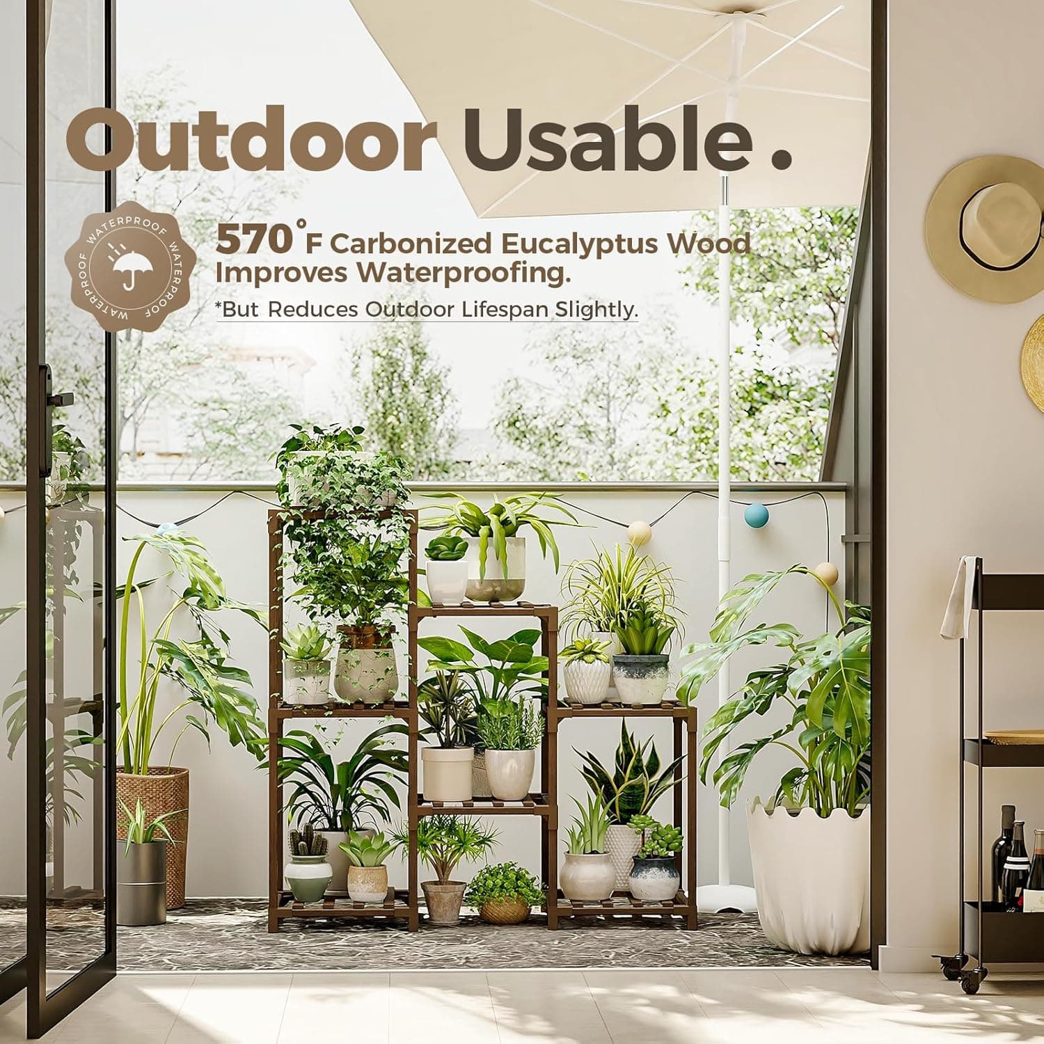 Bamworld 3-Tier Ladder Plant Stand Indoor Outdoor Wood Plant Rack thumbnail 3