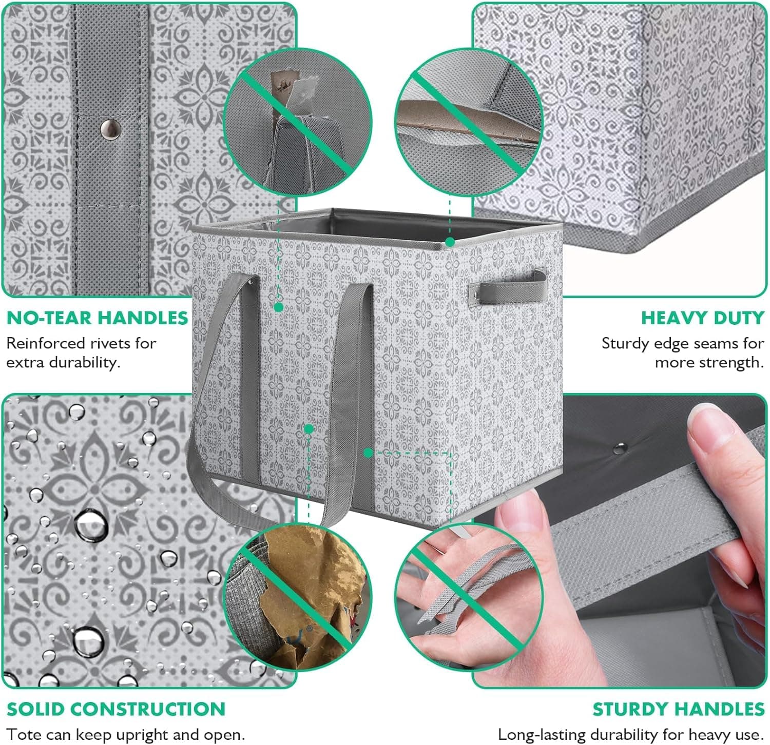 WISELIFE 3-Pack Reusable Grocery Bags Large Heavy Duty with Reinforced Bottom thumbnail 4