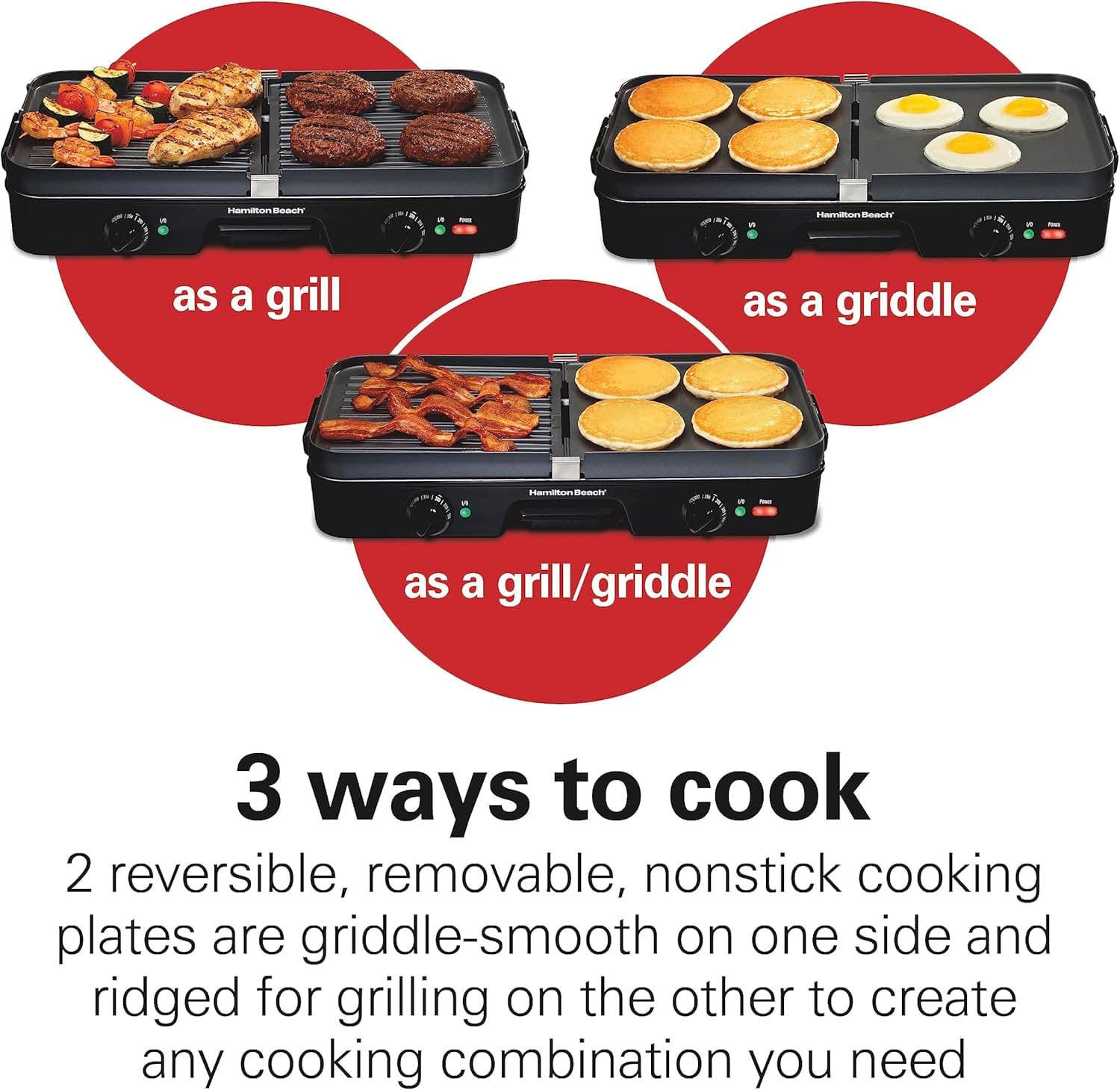 Hamilton Beach 3-in-1 Electric Indoor Grill + Griddle thumbnail 2