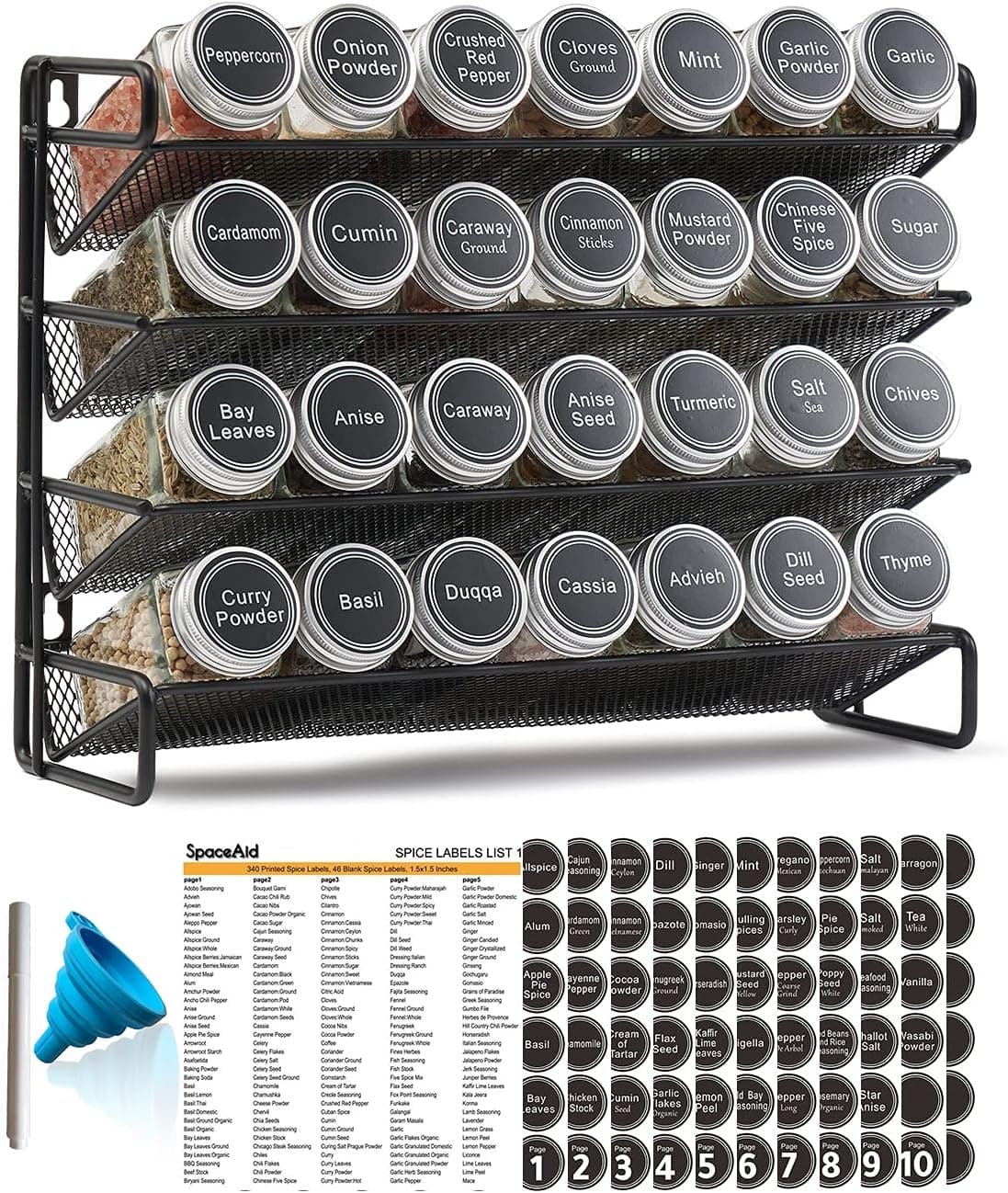 SpaceAid Spice Rack Organizer with 28 Spice Jars and 386 Labels - image 1