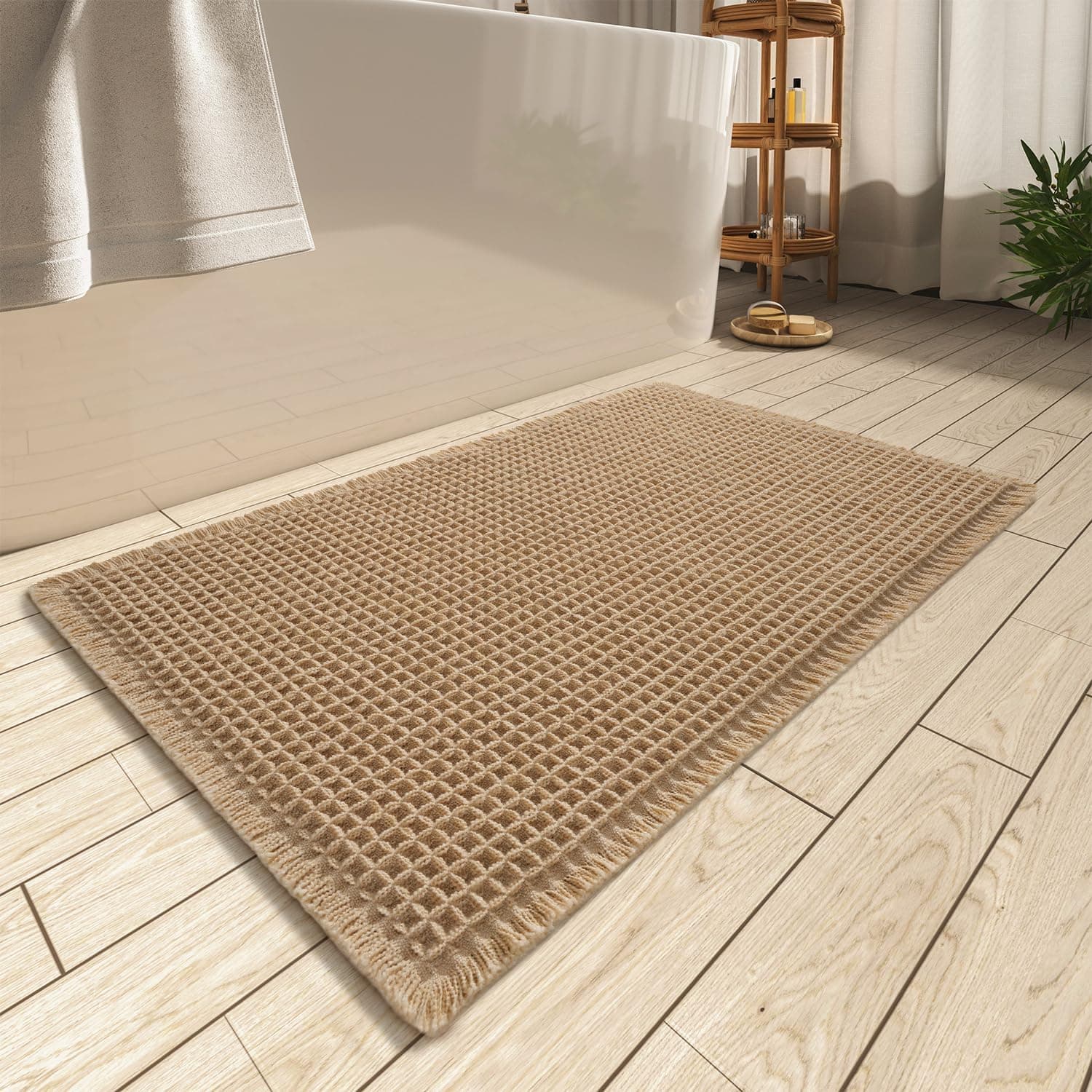 AMOAMI Upgraded Waffle Bath Mat with Tassels 18x30 - image 1