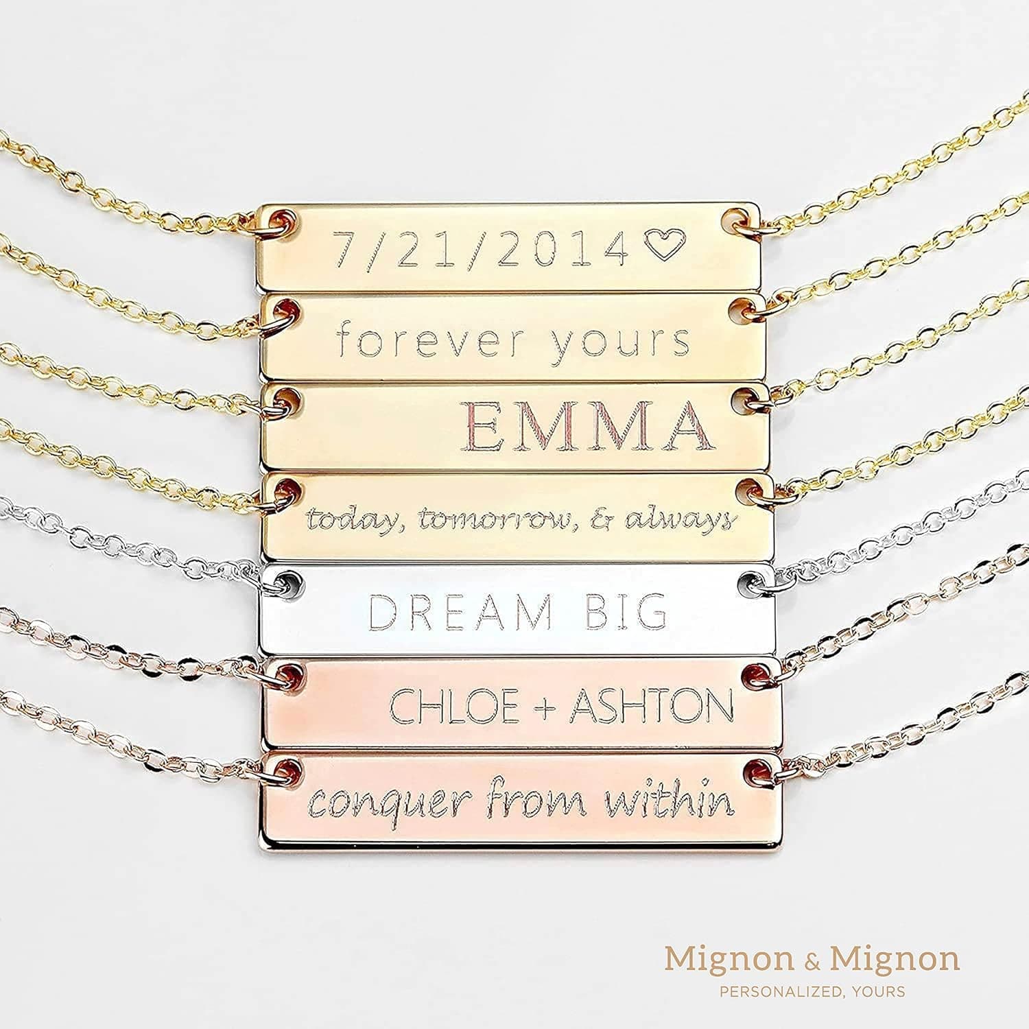 MignonandMignon Custom Engraved Name Bar Necklace - Personalized Coordinates, Names, Dates thumbnail 4