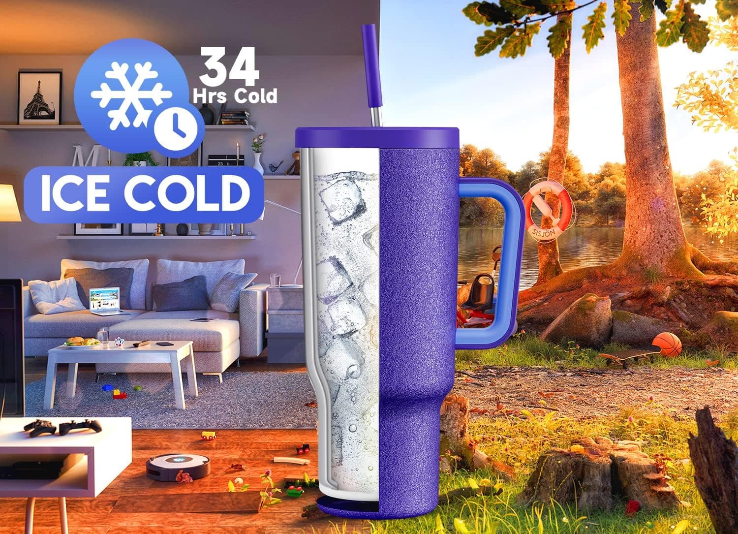 Meoky 40 oz Tumbler with Handle and Straw thumbnail 2