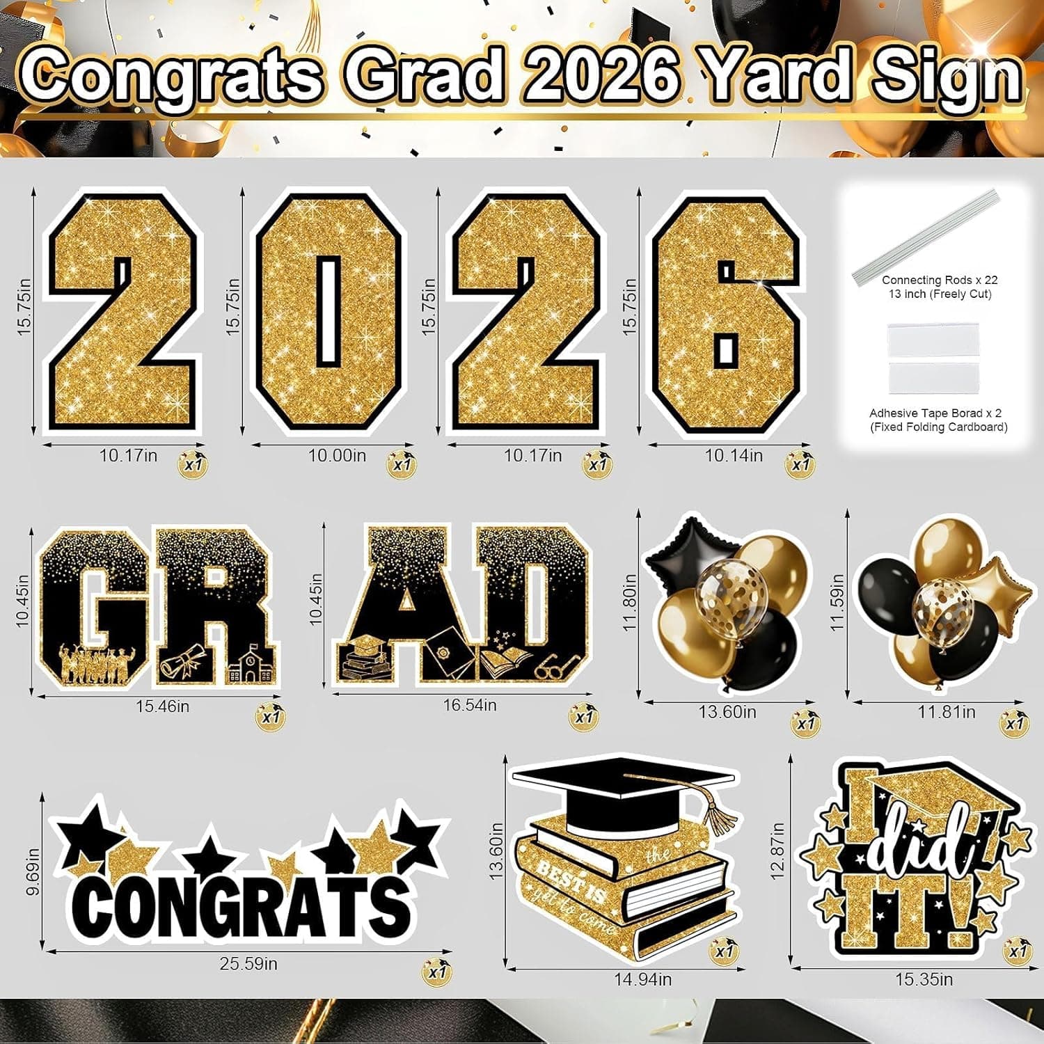 Graduation Yard Signs Class of 2026 (11 Pieces, Black & Gold) thumbnail 2