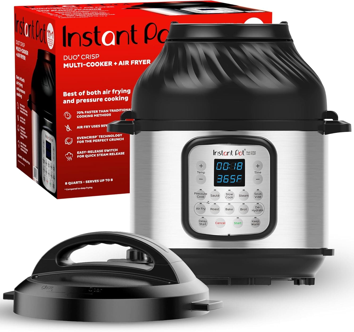 Instant Pot Duo Crisp 11-in-1 Air Fryer and Electric Pressure Cooker Combo with Multicooker Lids that Fries
