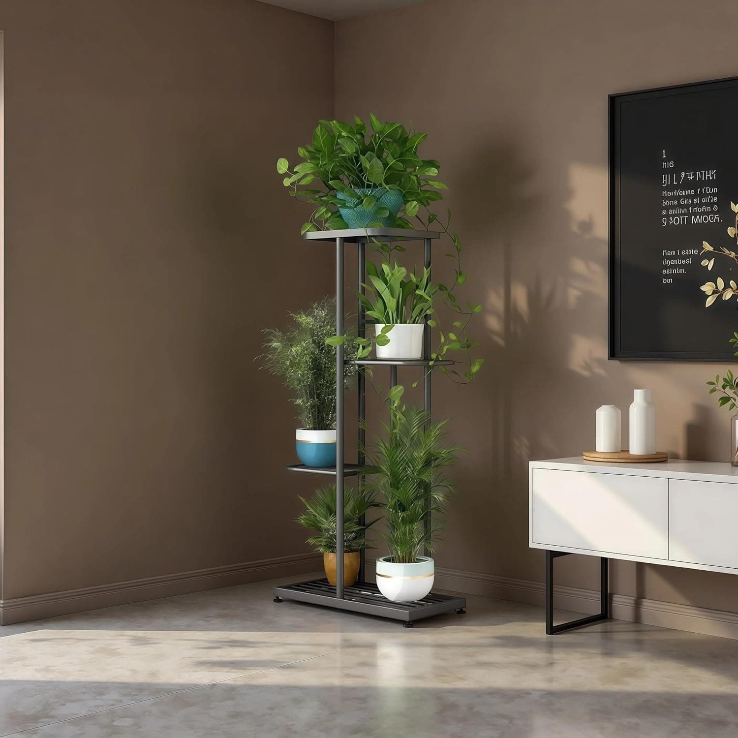 LINZINAR 4-Tier Corner Metal Plant Stand — 5 Potted Display Rack thumbnail 5