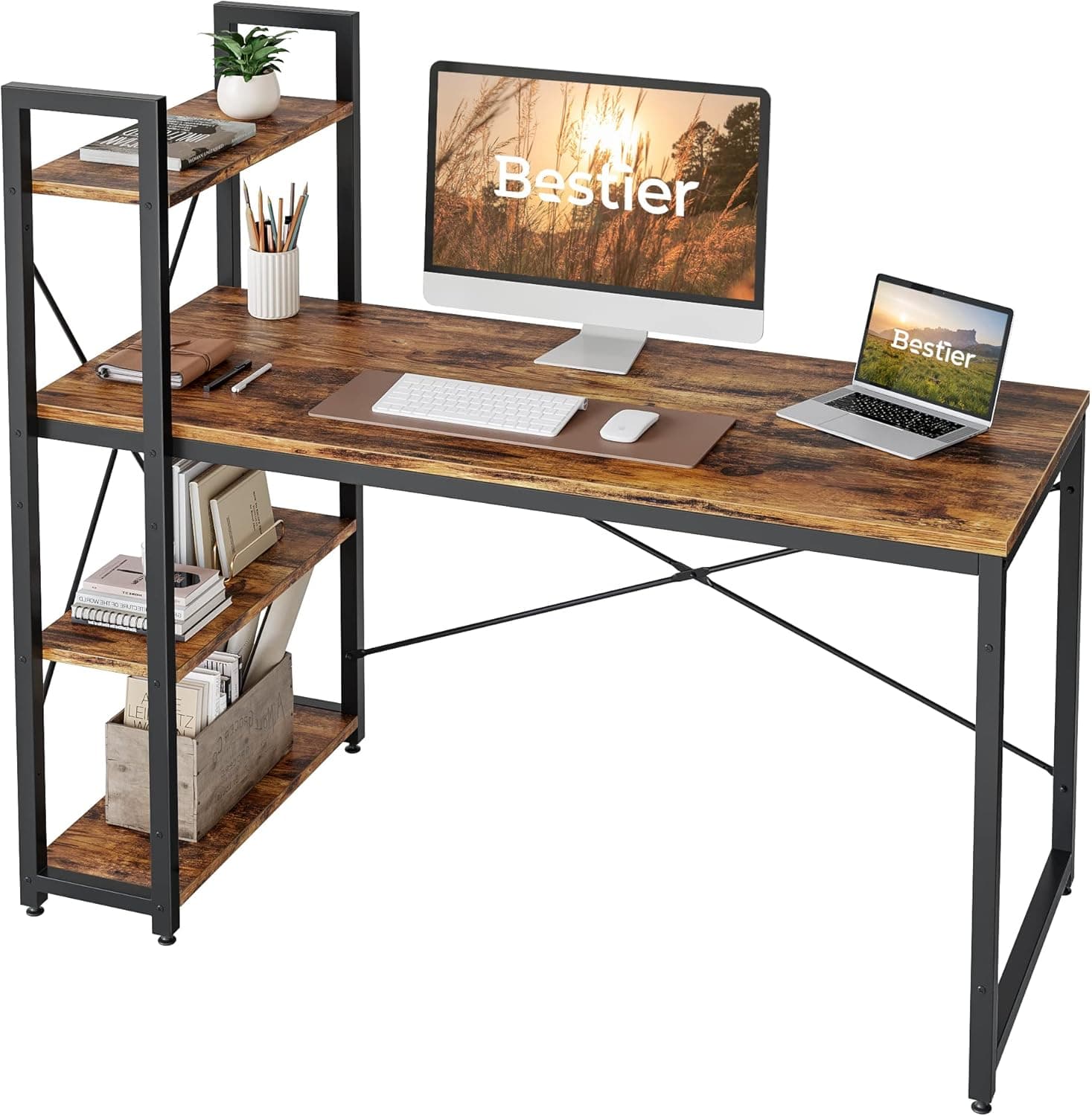 Bestier 55 Inch Computer Desk with Adjustable Shelves