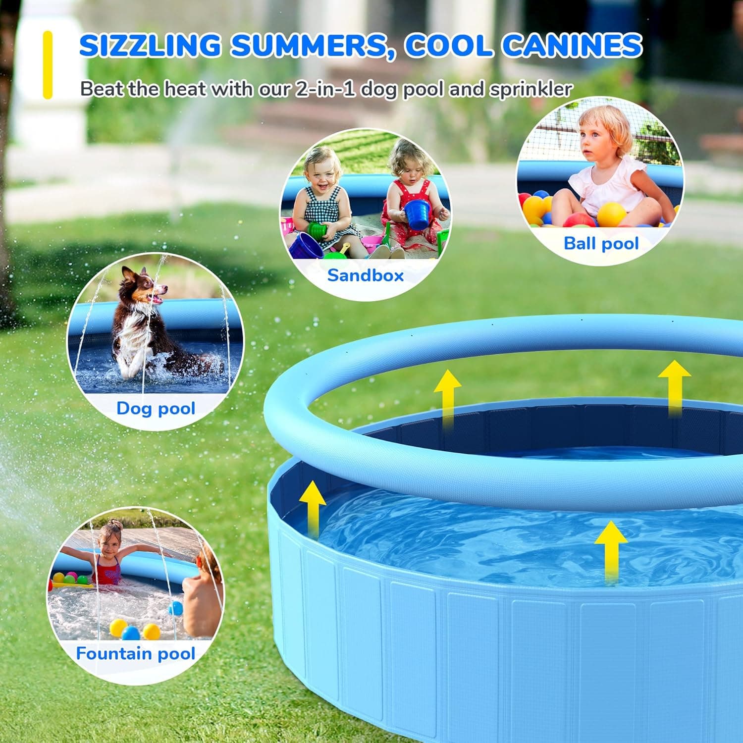 Bilibara Foldable Dog Pool with Sprinkler (71 Inch) thumbnail 3