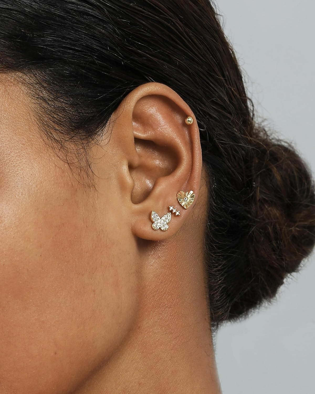 PAVOI Rhodium Plated Dainty Butterfly Heart CZ Flat Back Earrings Set thumbnail 2