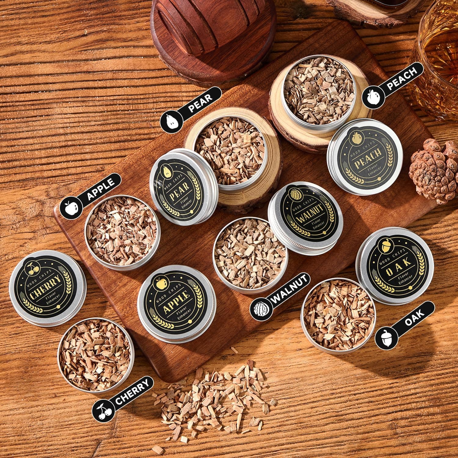 Whiskey Smoker Kit with Torch - 6 Flavors Wood Chips, 2 Glasses, 2 Ice Ball Molds thumbnail 4