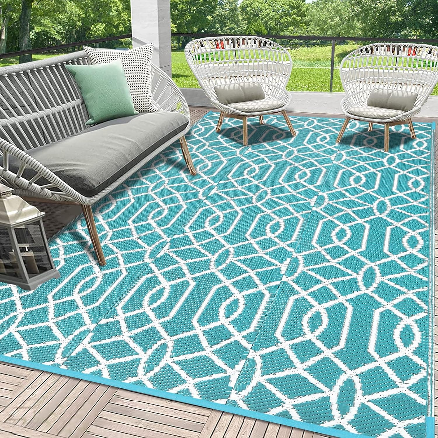 HEBE Outdoor Rug 5x8 Ft Waterproof Reversible