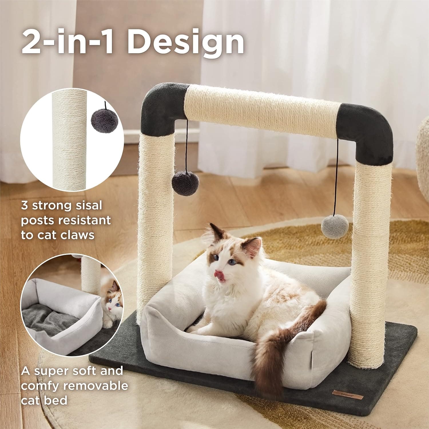 Lesure 2-in-1 Cat Scratching Post with Removable Bed thumbnail 3