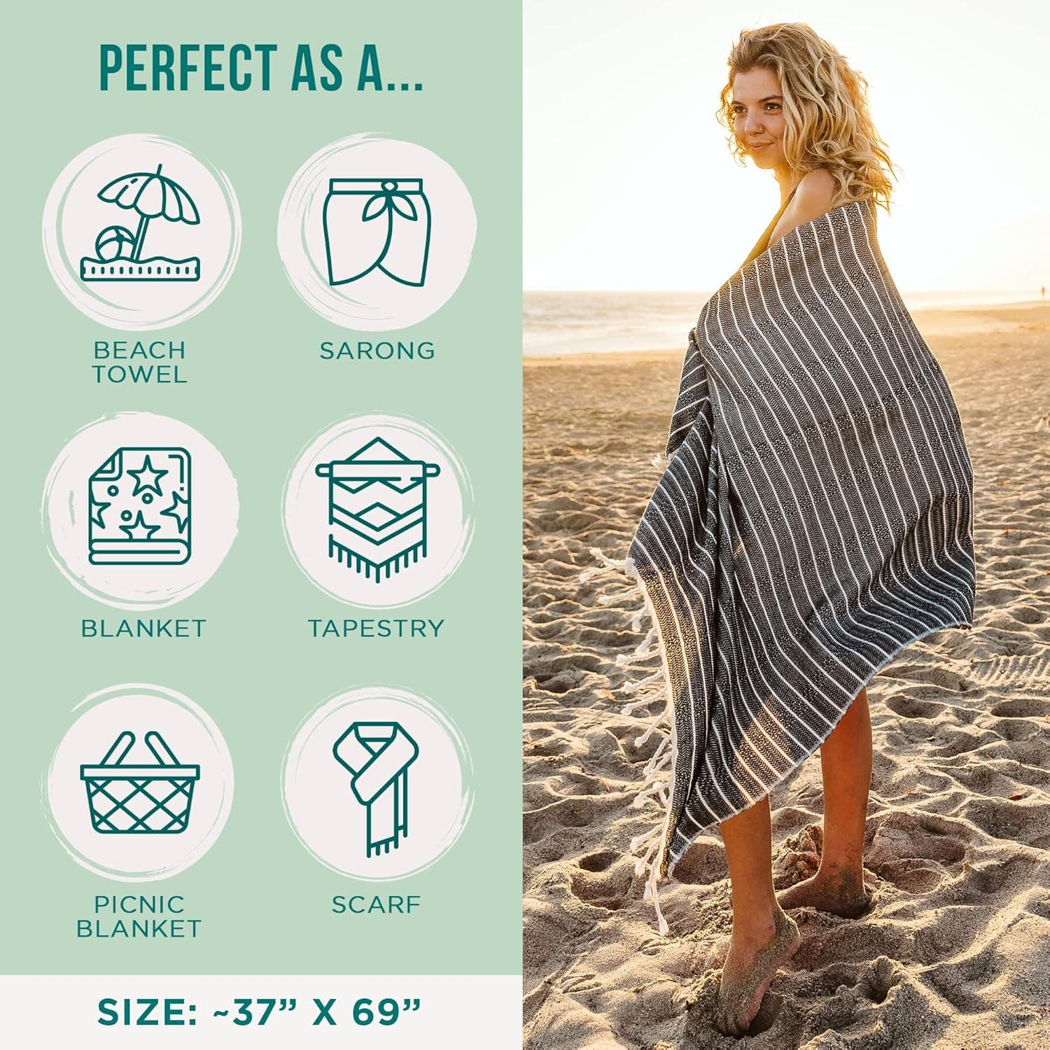 Sand Cloud Turkish Beach Towel (Large, Gocek) thumbnail 3