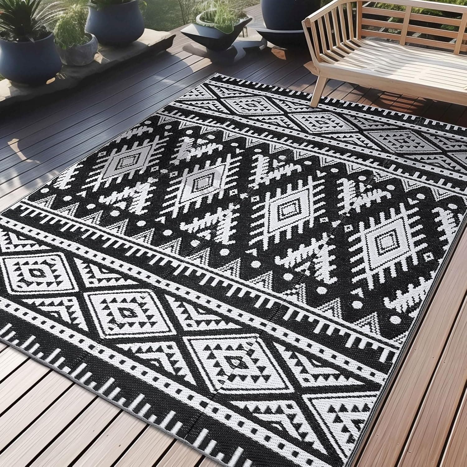 OLANLY Outdoor Rug Waterproof 5x8 Reversible Boho Patio Rug - image 1