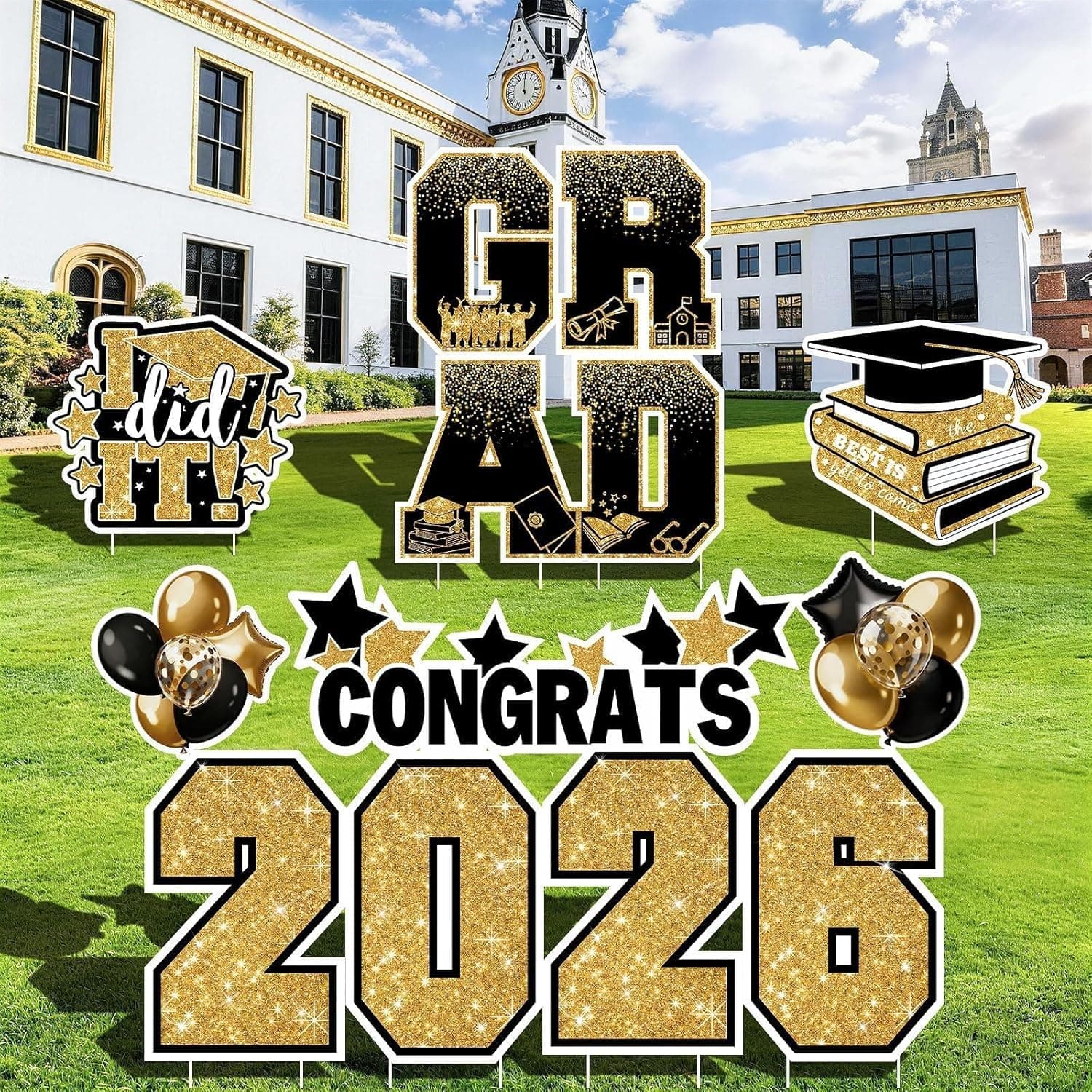 Graduation Yard Signs Class of 2026 (11 Pieces, Black & Gold) thumbnail 4