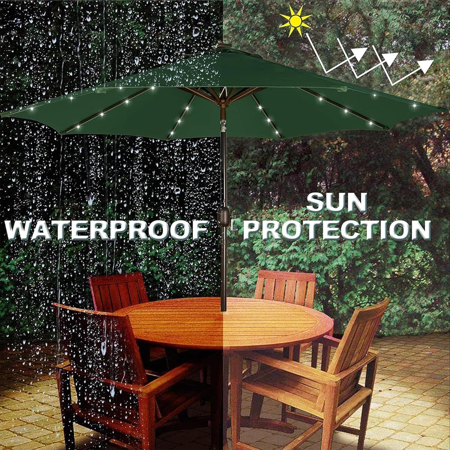 Blissun 9 ft Solar Umbrella, 32 LED Lighted Patio Umbrella with Tilt and Crank thumbnail 5