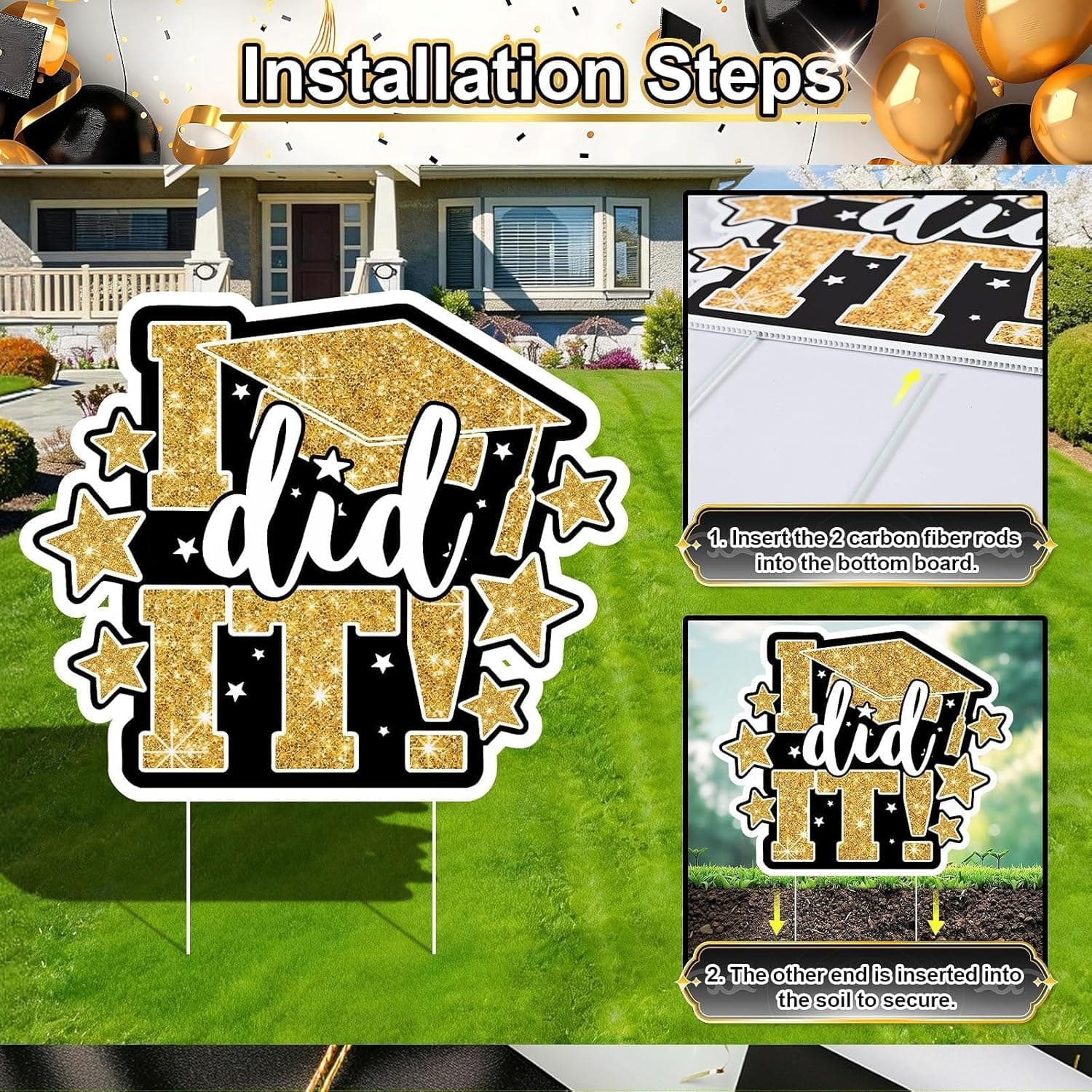 Graduation Yard Signs Class of 2026 (11 Pieces, Black & Gold) thumbnail 5