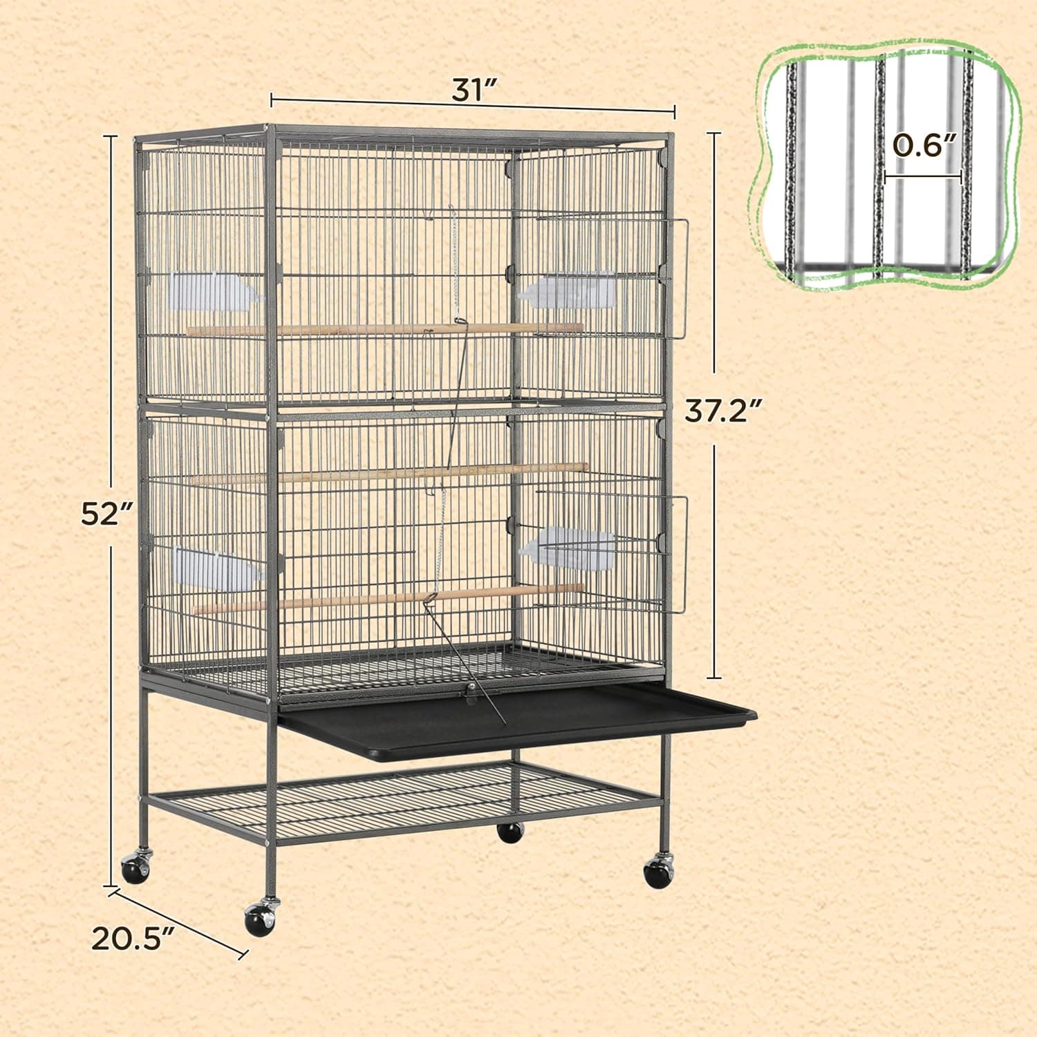 Yaheetech 52-Inch Wrought Iron Standing Large Flight Cage thumbnail 3