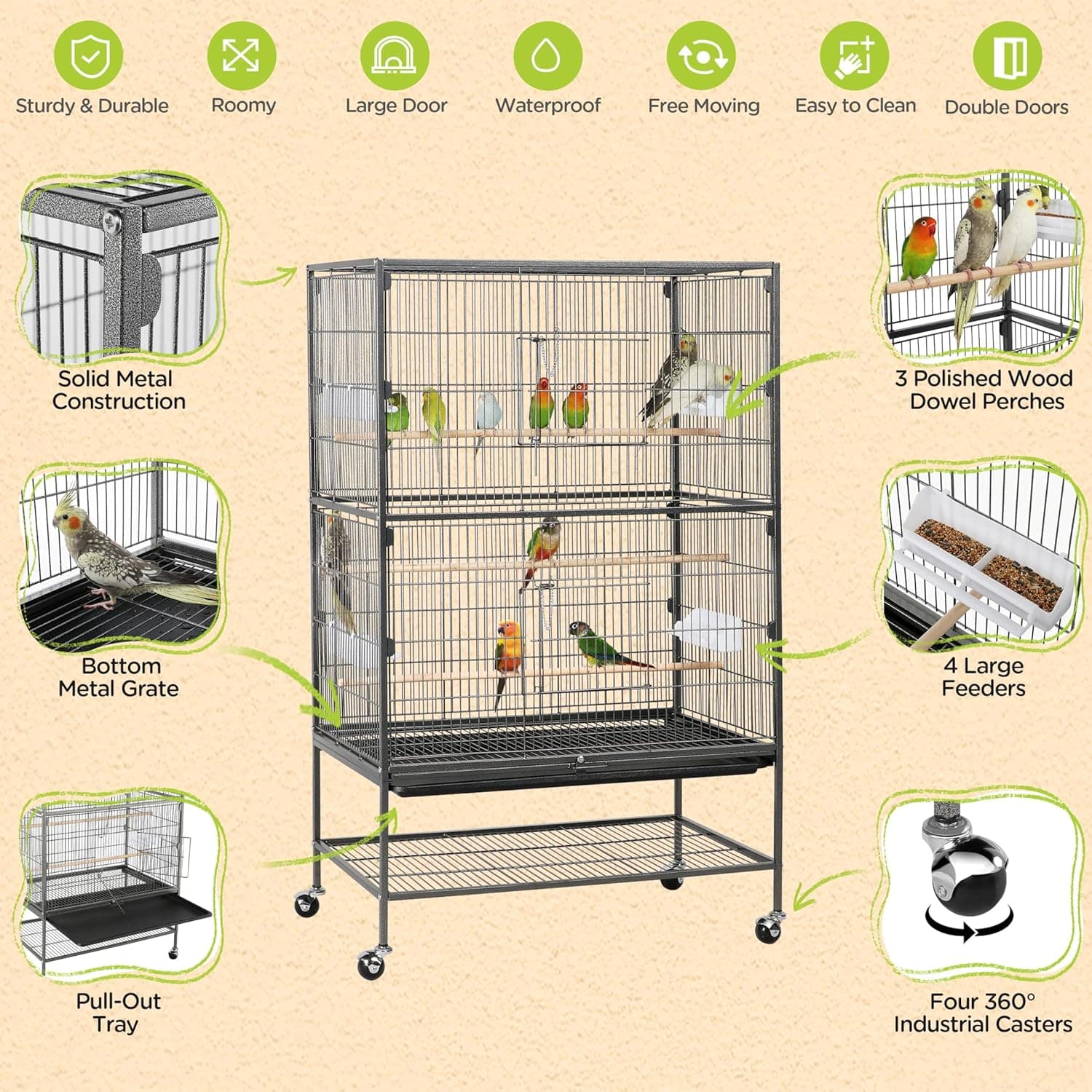 Yaheetech 52-Inch Wrought Iron Standing Large Flight Cage thumbnail 4