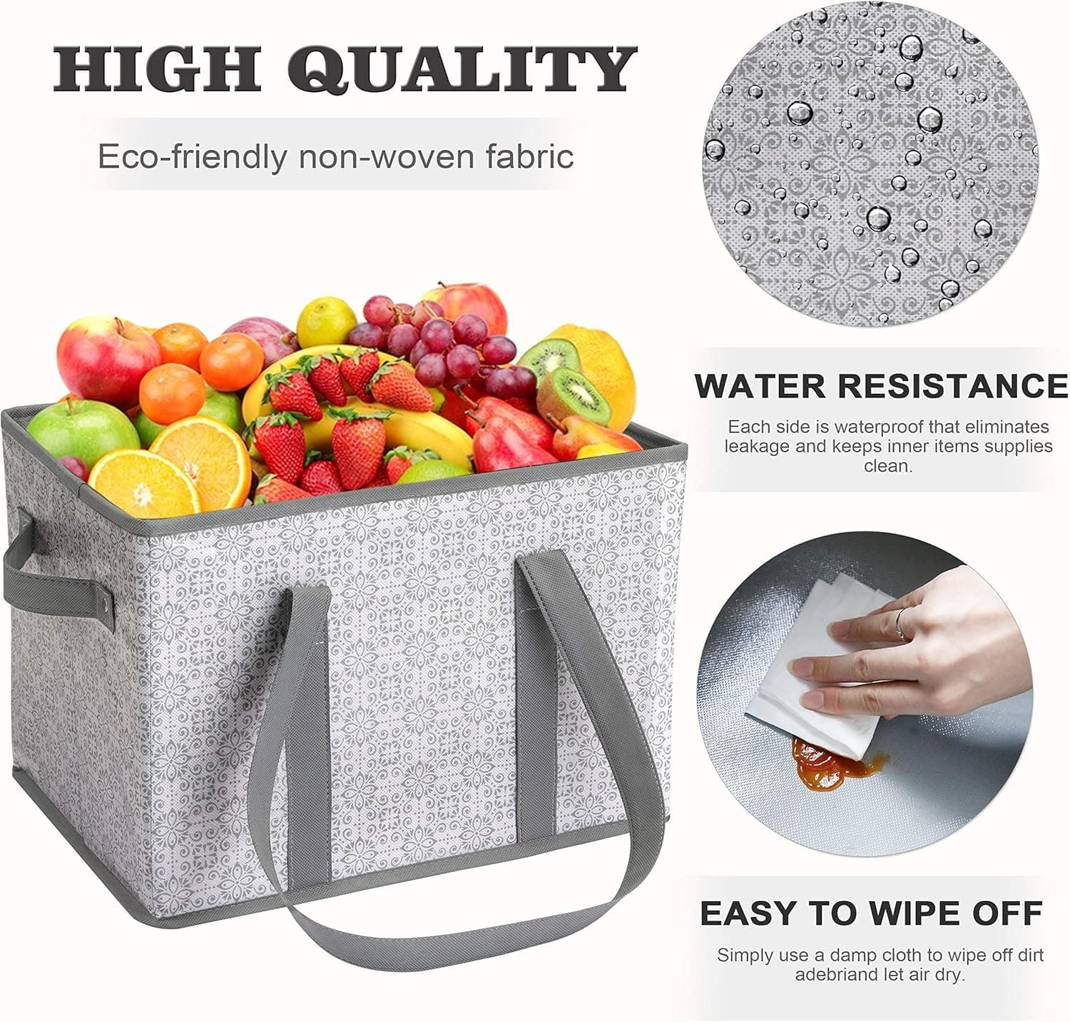 WISELIFE 3-Pack Reusable Grocery Bags Large Heavy Duty with Reinforced Bottom thumbnail 5