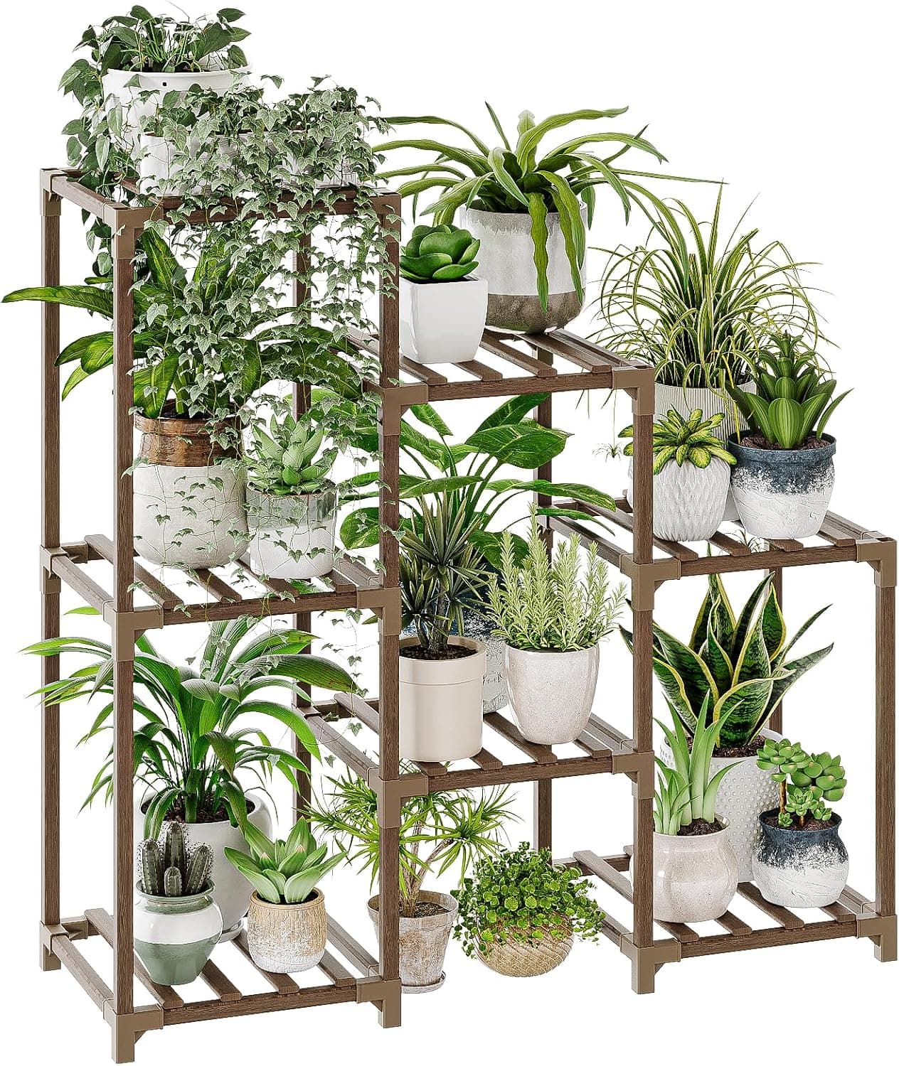 Bamworld 3-Tier Ladder Plant Stand Indoor Outdoor Wood Plant Rack - image 1