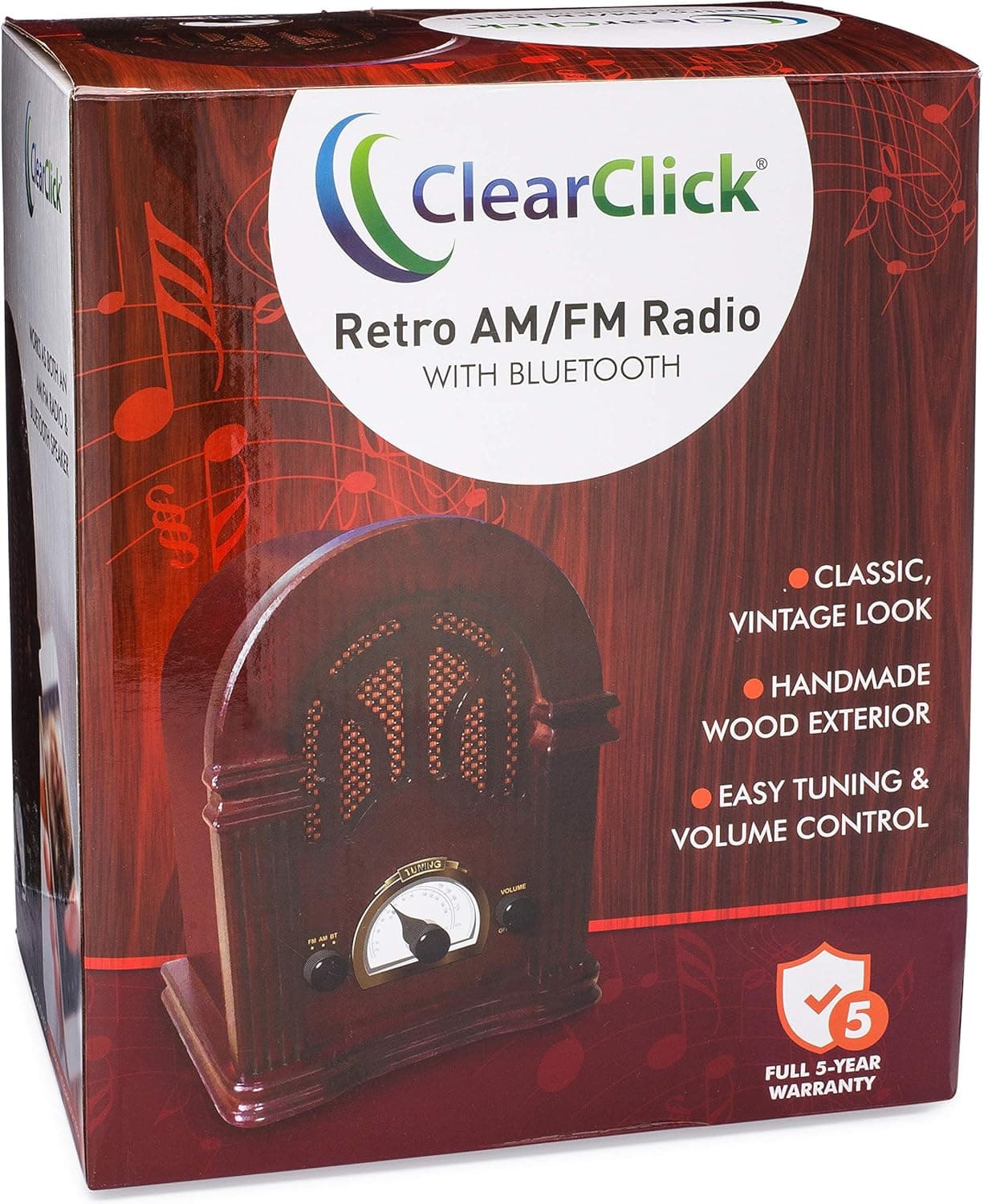 ClearClick Retro AM/FM Radio with Bluetooth - Classic Wooden Vintage Style thumbnail 5